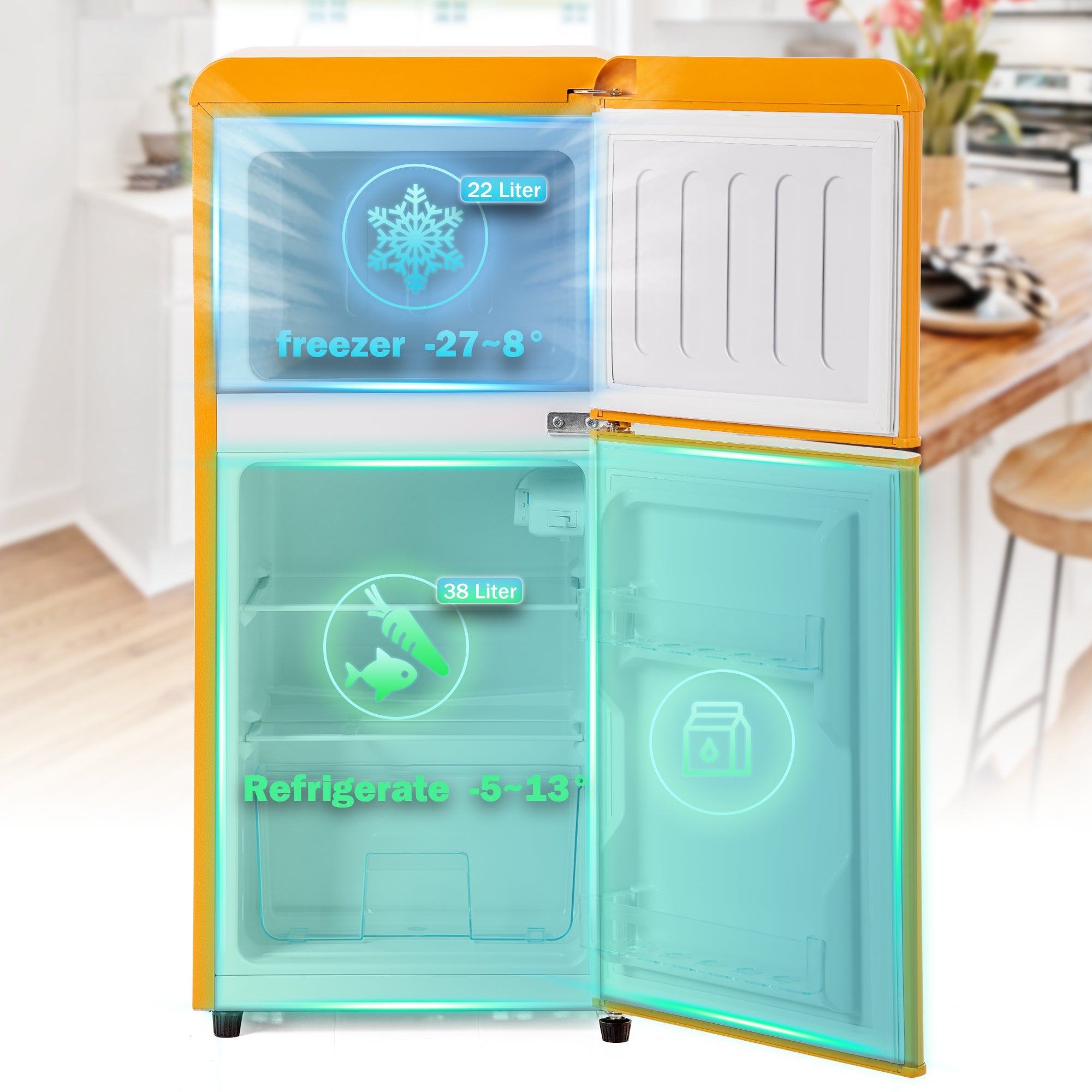 Logidon Retro Koel-vriescombinatie Antiek Geel 60L