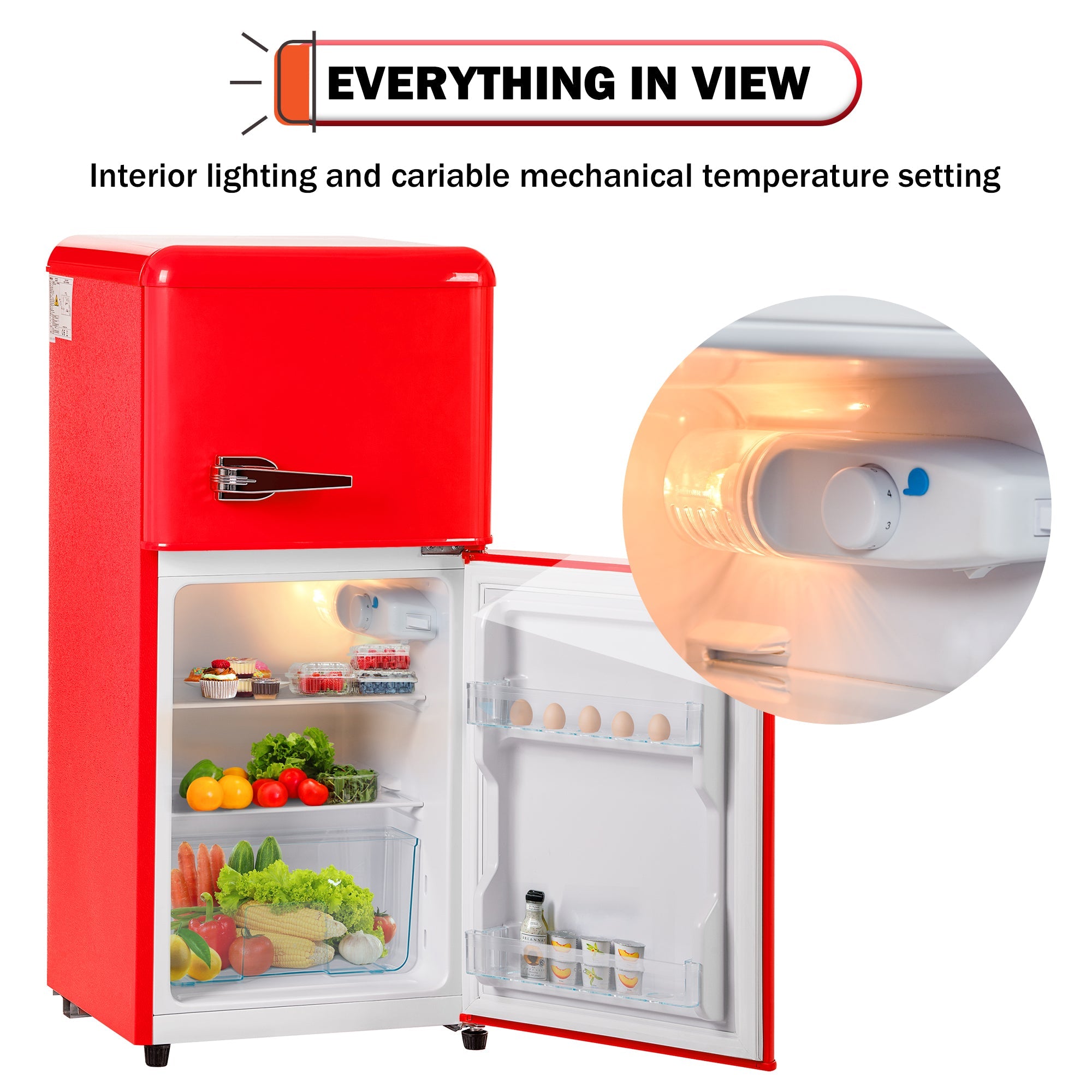 Logidon retro koel-vriescombinatie rood 60 L totaal volume