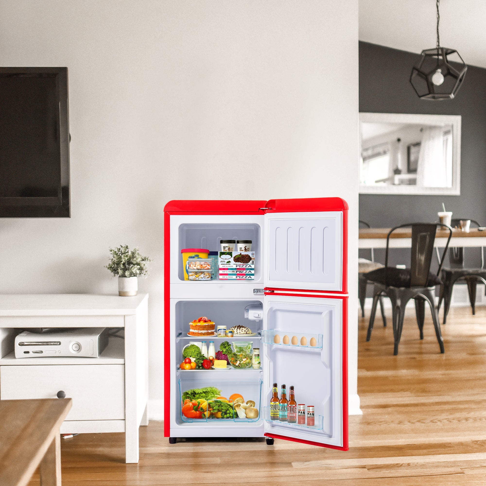 Logidon retro koel-vriescombinatie rood 60 L totaal volume