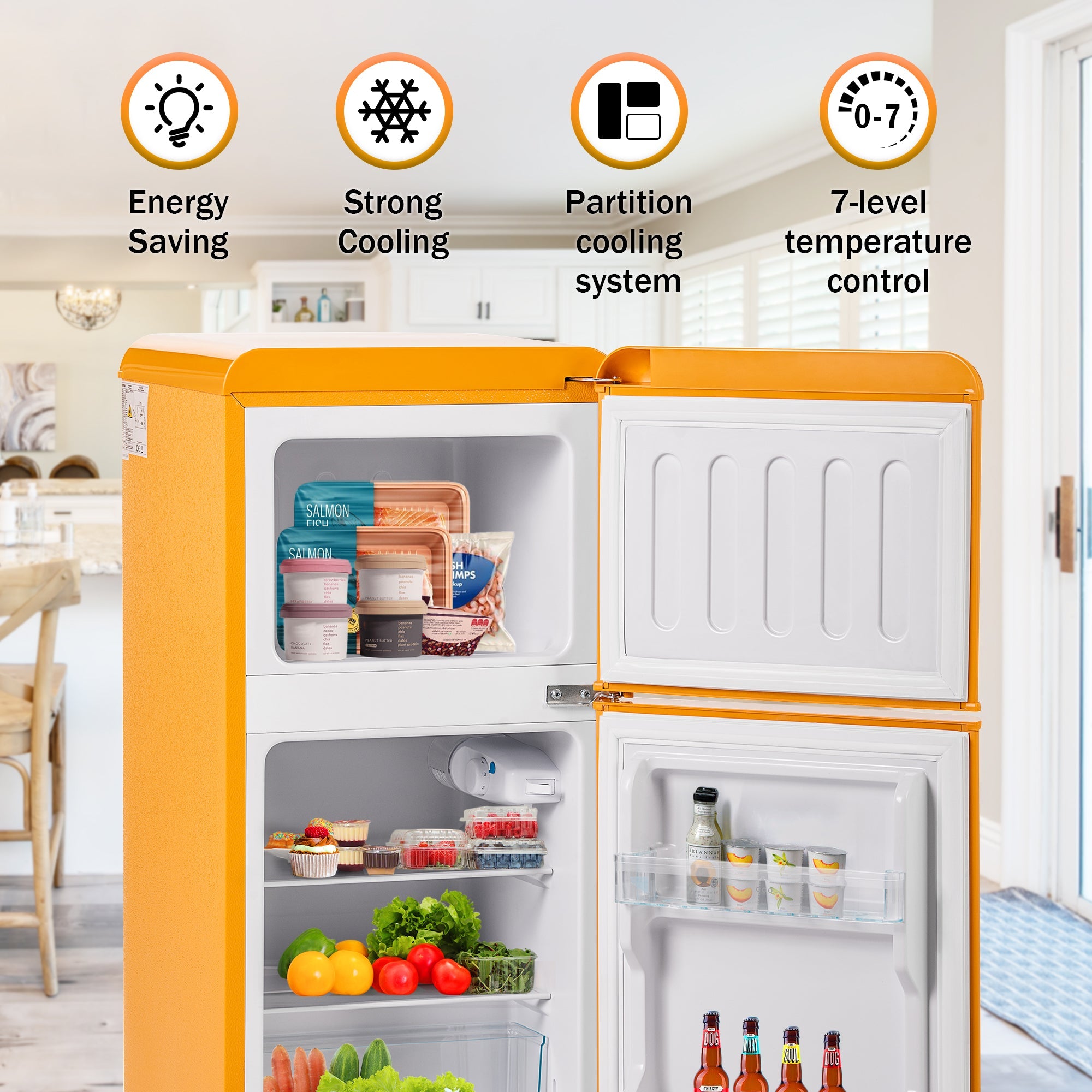 Logidon Retro Koel-vriescombinatie Antiek Geel 60L