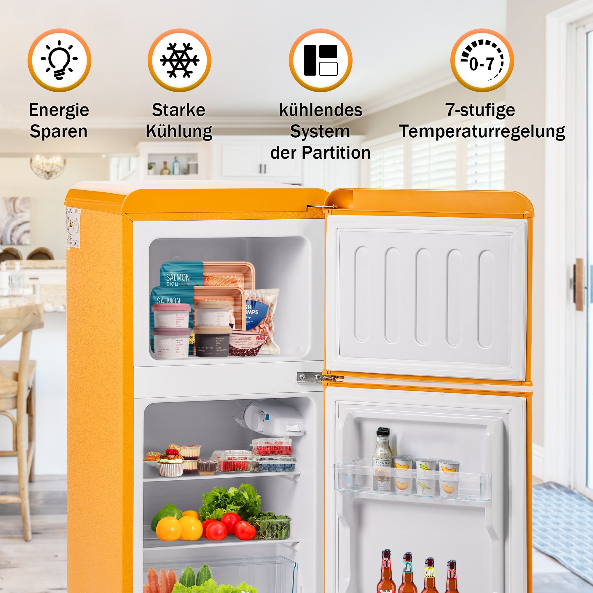 Logidon Retro Koel-vriescombinatie Antiek Geel 60L