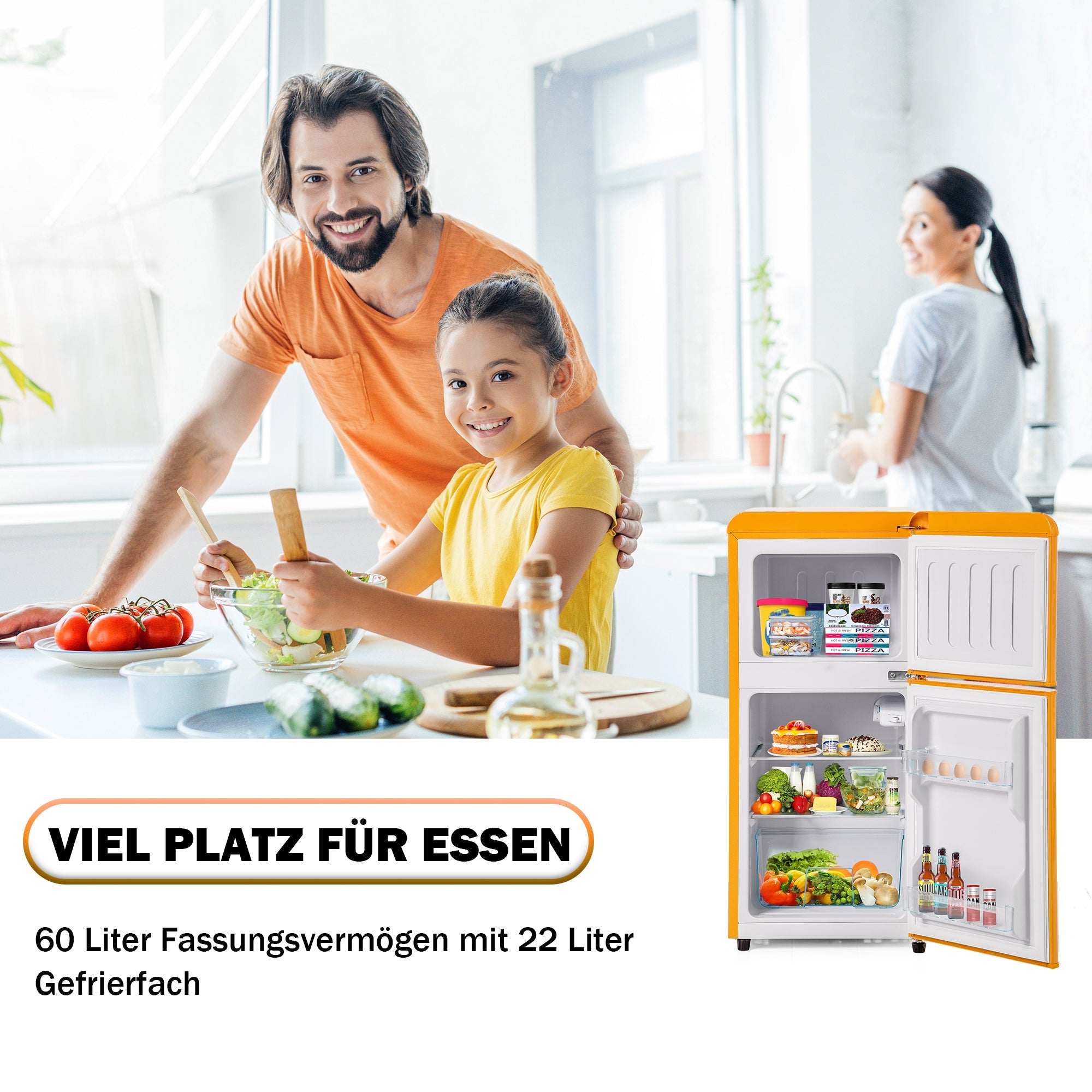 Logidon Retro Koel-vriescombinatie Antiek Geel 60L