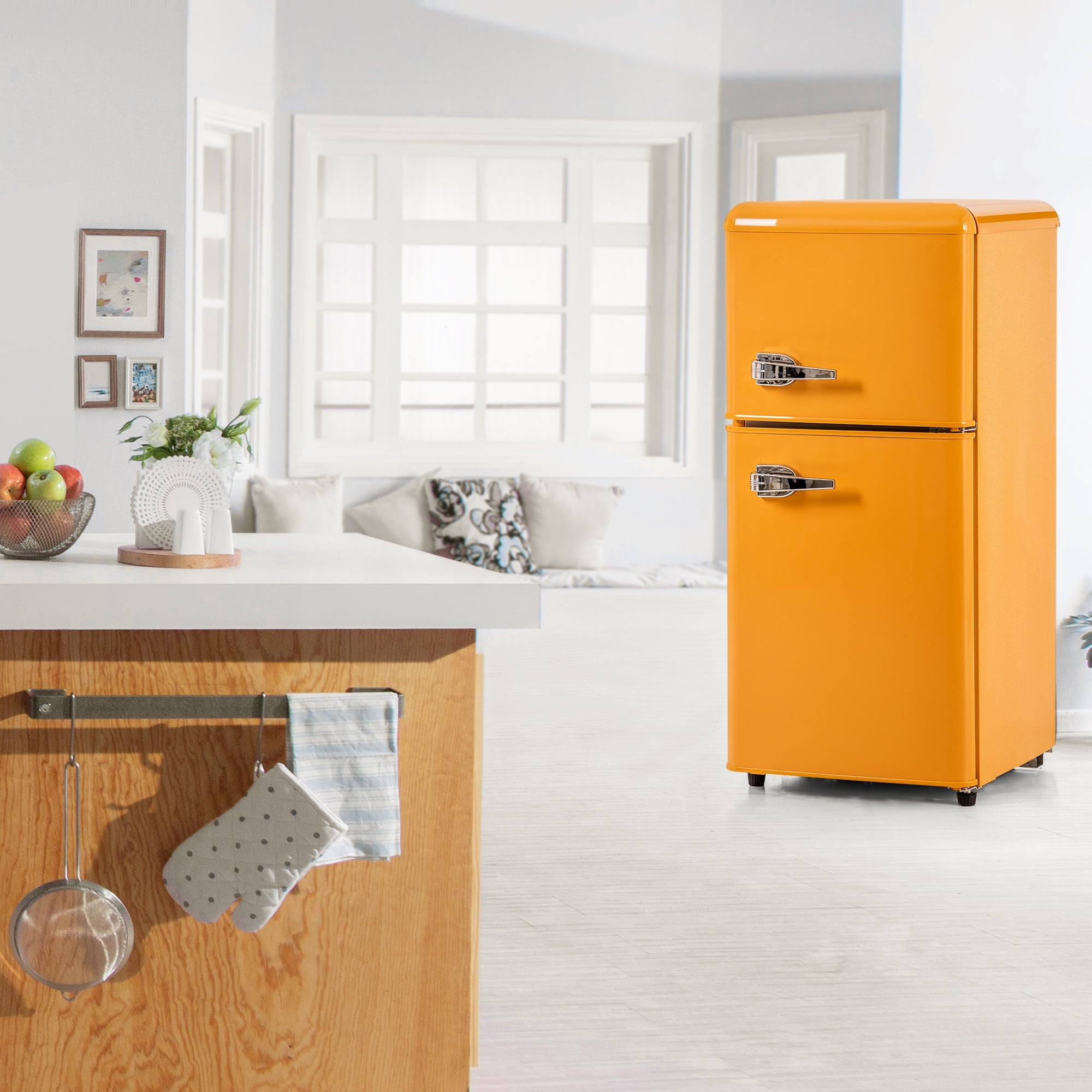Logidon Retro Koel-vriescombinatie Antiek Geel 60L