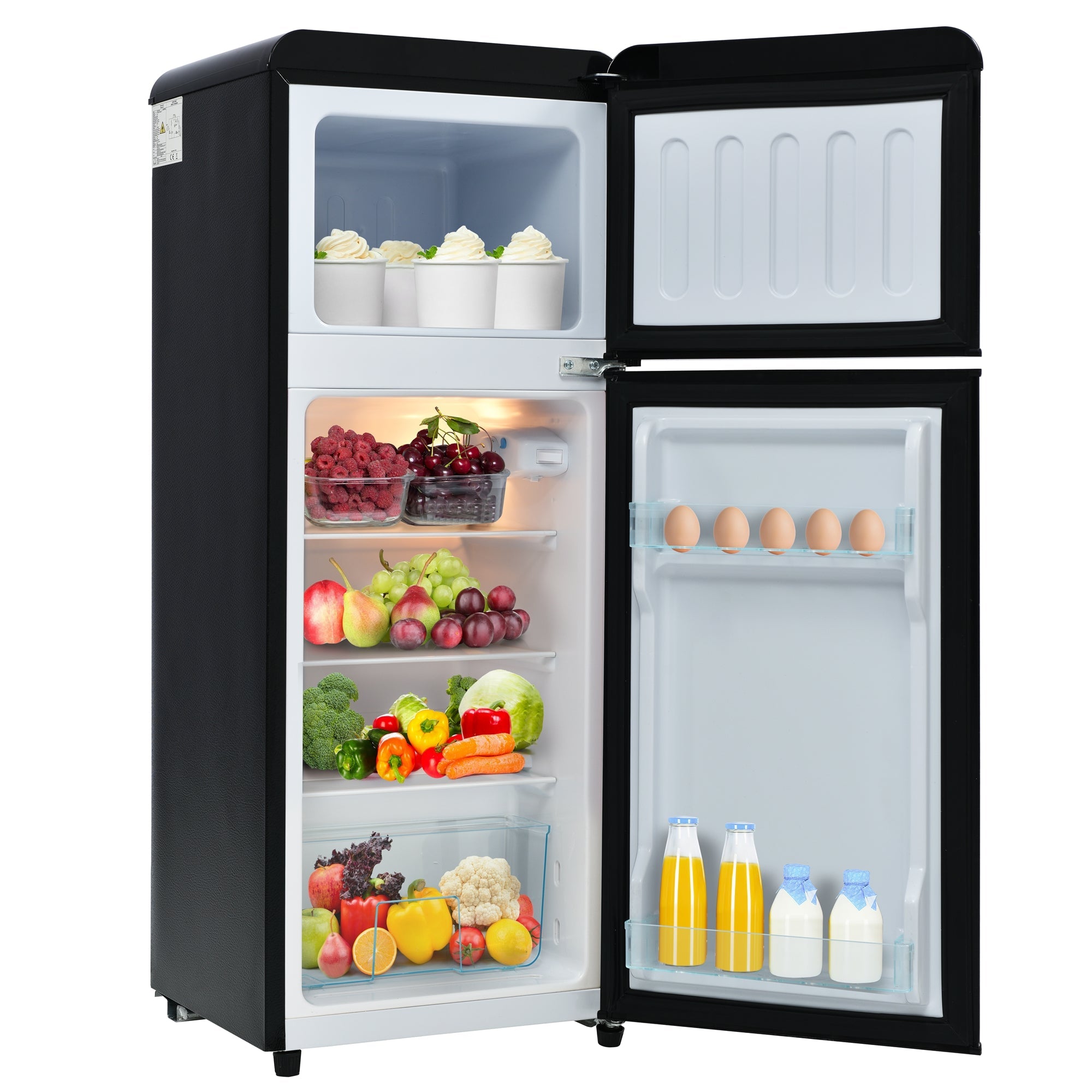 Logidon retro koelkast twee deuren 105,5 cm hoog zwart 92 L