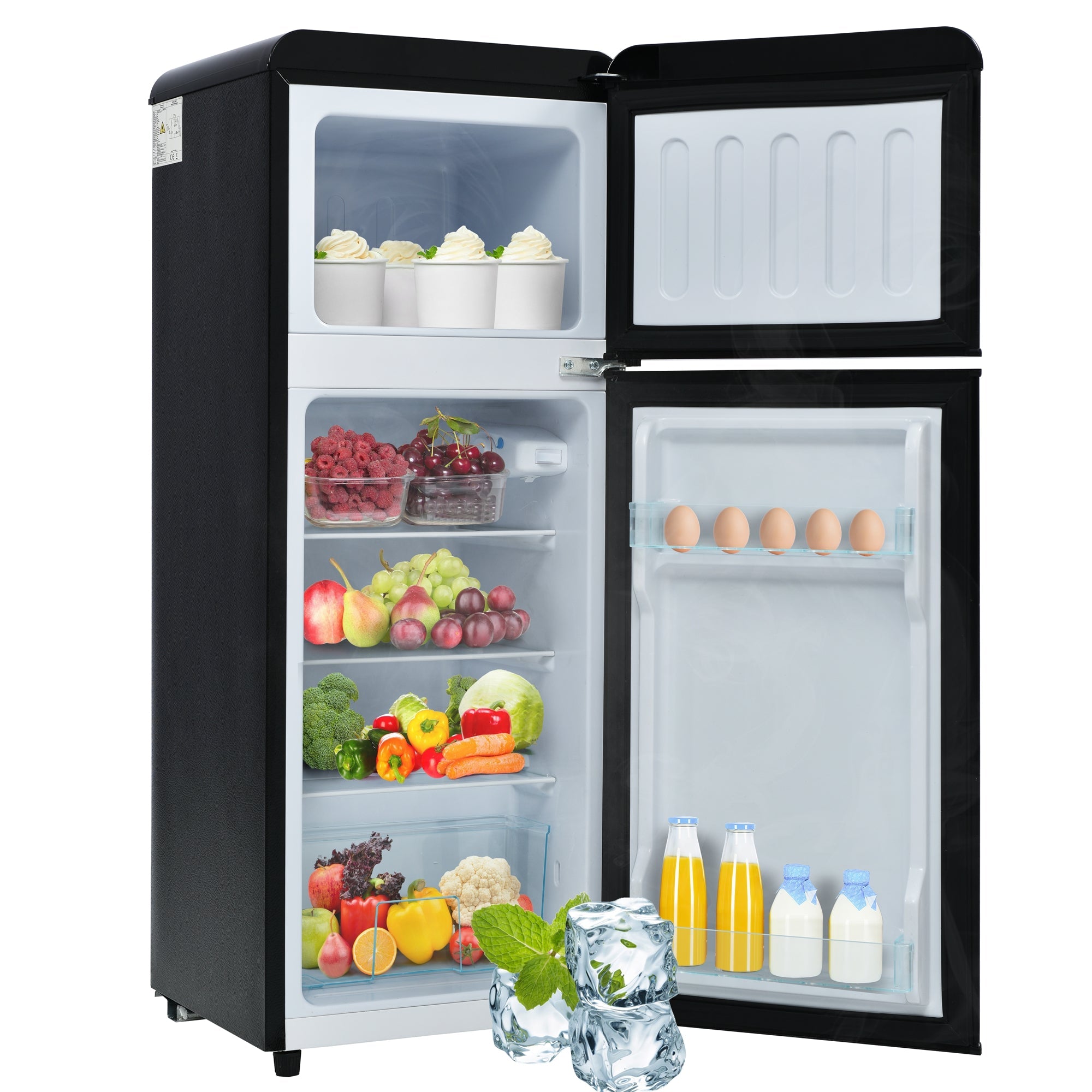 Logidon retro koelkast twee deuren 105,5 cm hoog zwart 92 L