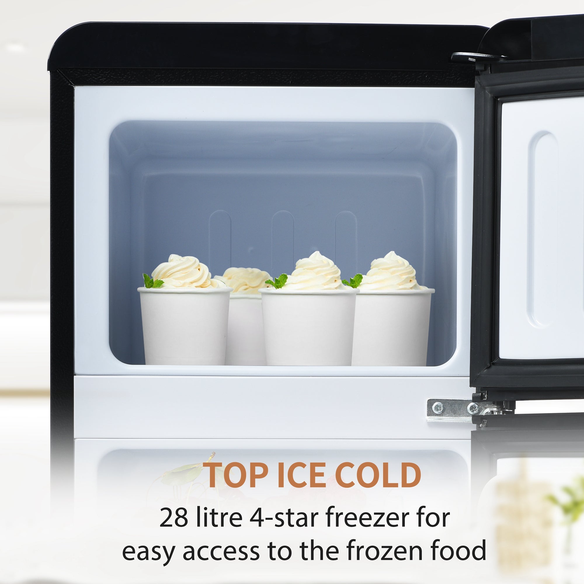 Logidon retro koelkast twee deuren 105,5 cm hoog zwart 92 L
