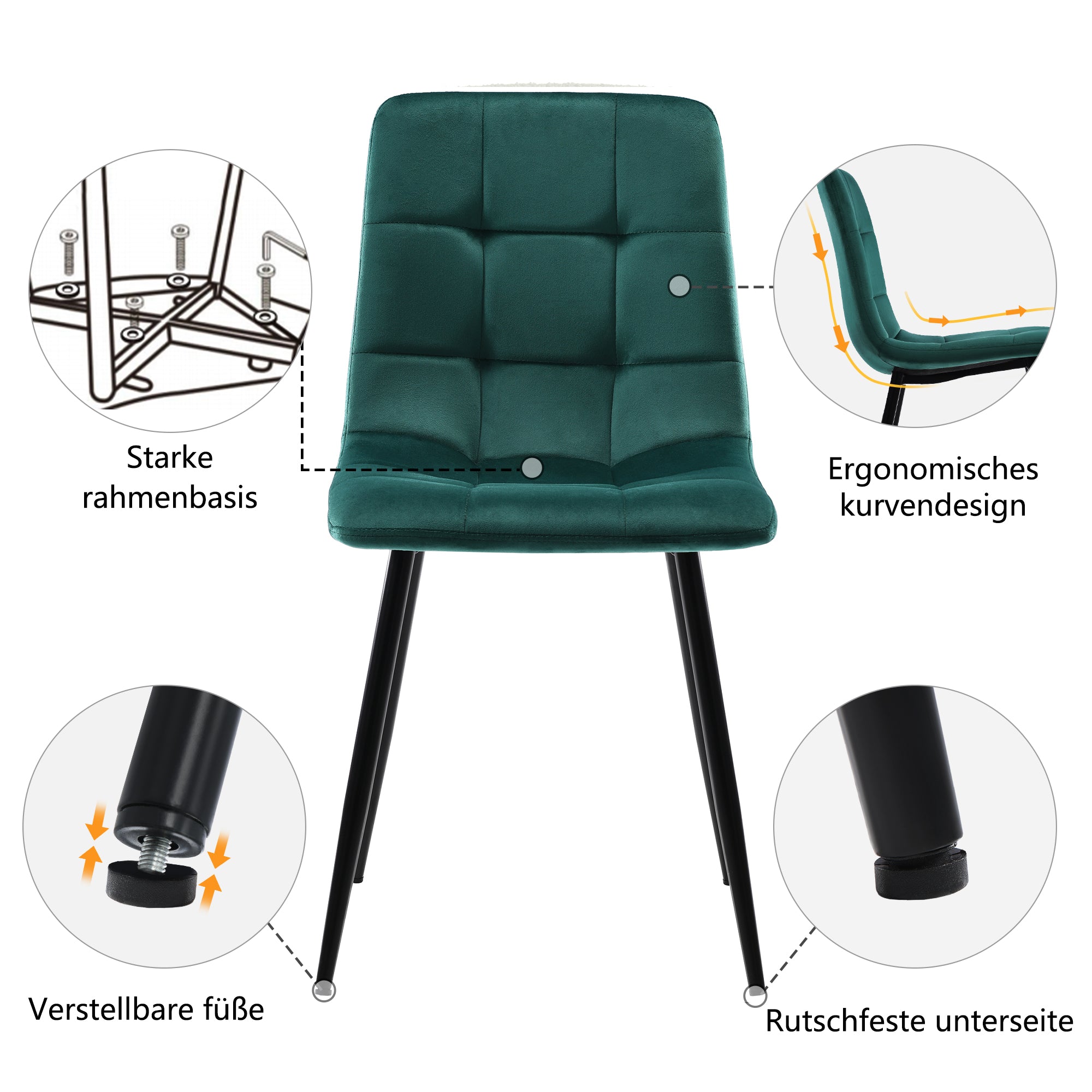 Logidon 117 cm eettafelset donkergroene fluwelen stoelen met gouden poten