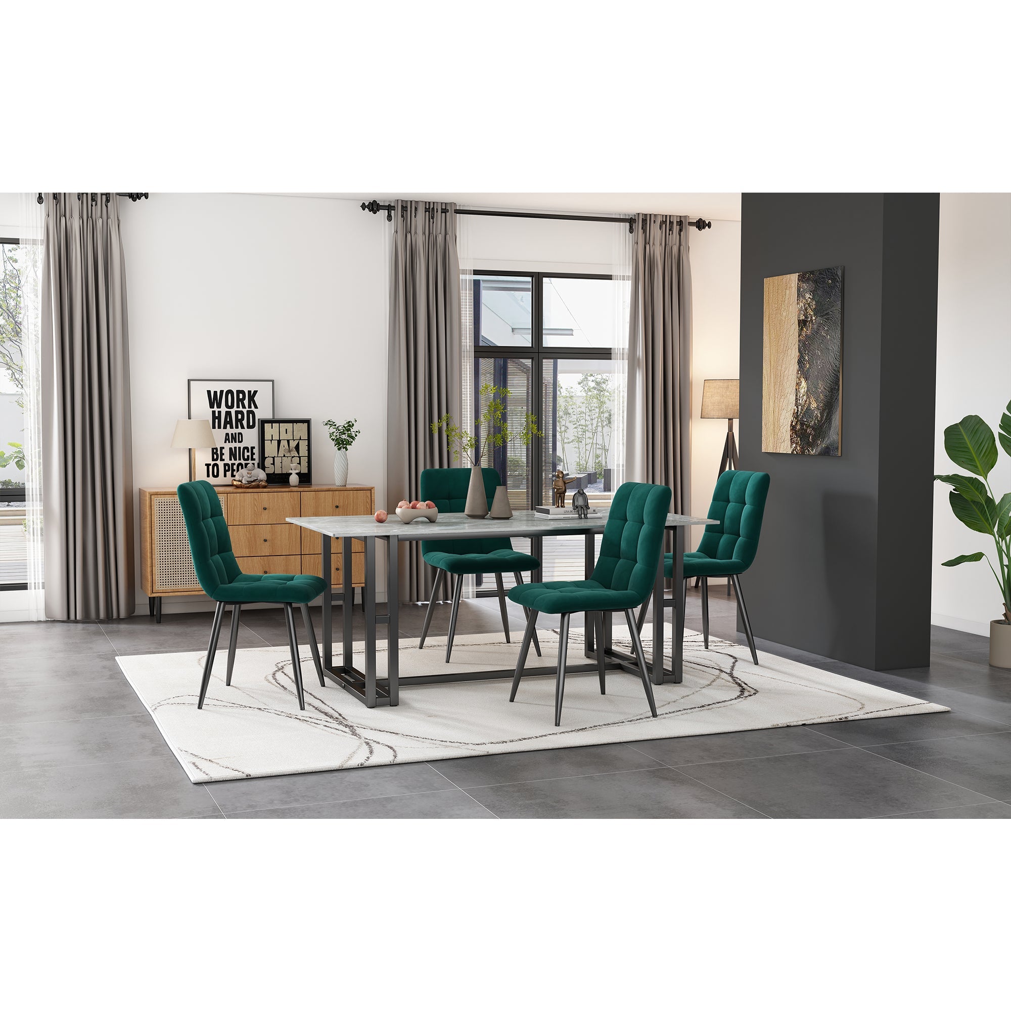 Logidon dining chair set of 4 dark green velvet cover chairs backrest