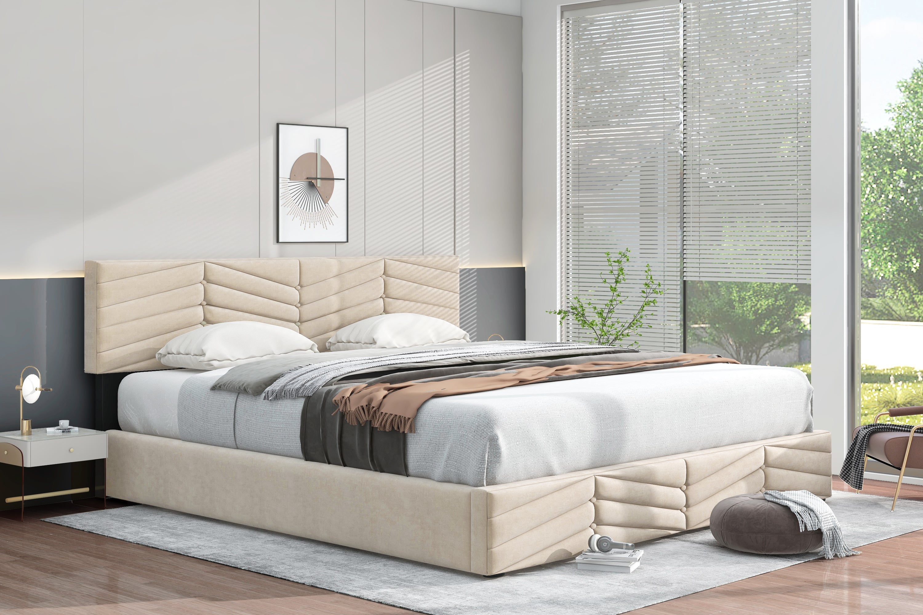 Logidon gestoffeerd bed hydraulisch functioneel bed beige 180x200