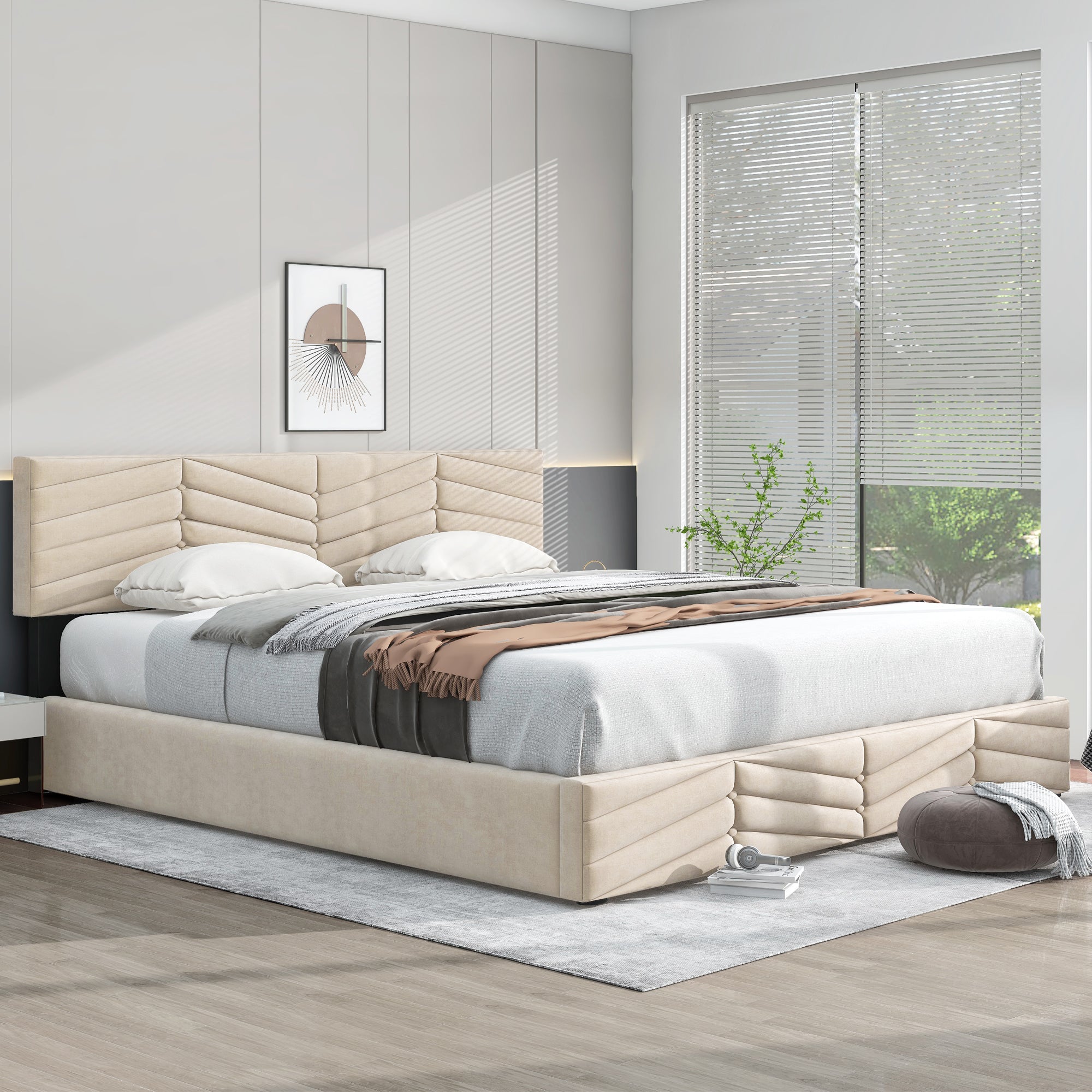 Logidon gestoffeerd bed hydraulisch functioneel bed beige 180x200