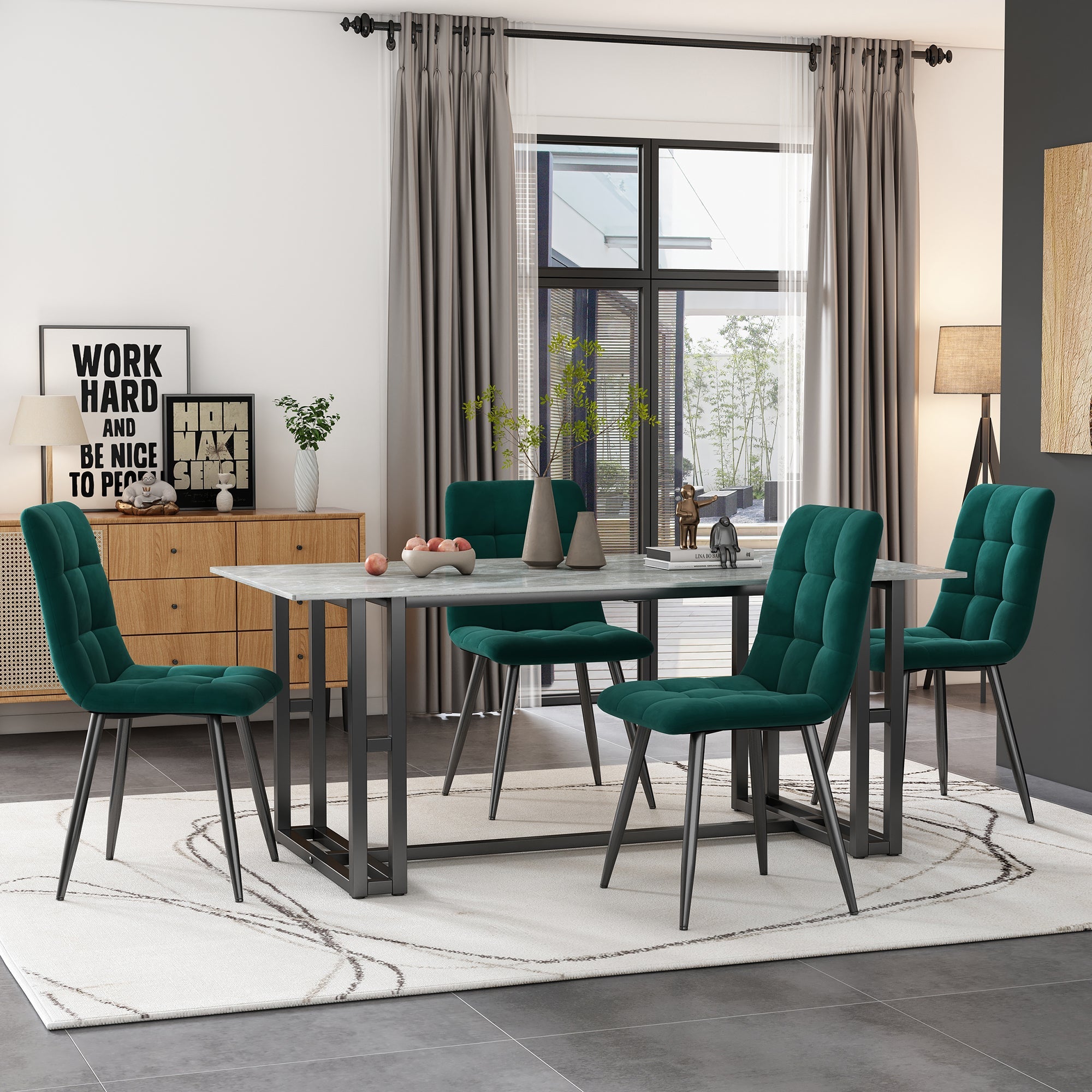 Logidon dining chair set of 4 dark green velvet cover chairs backrest