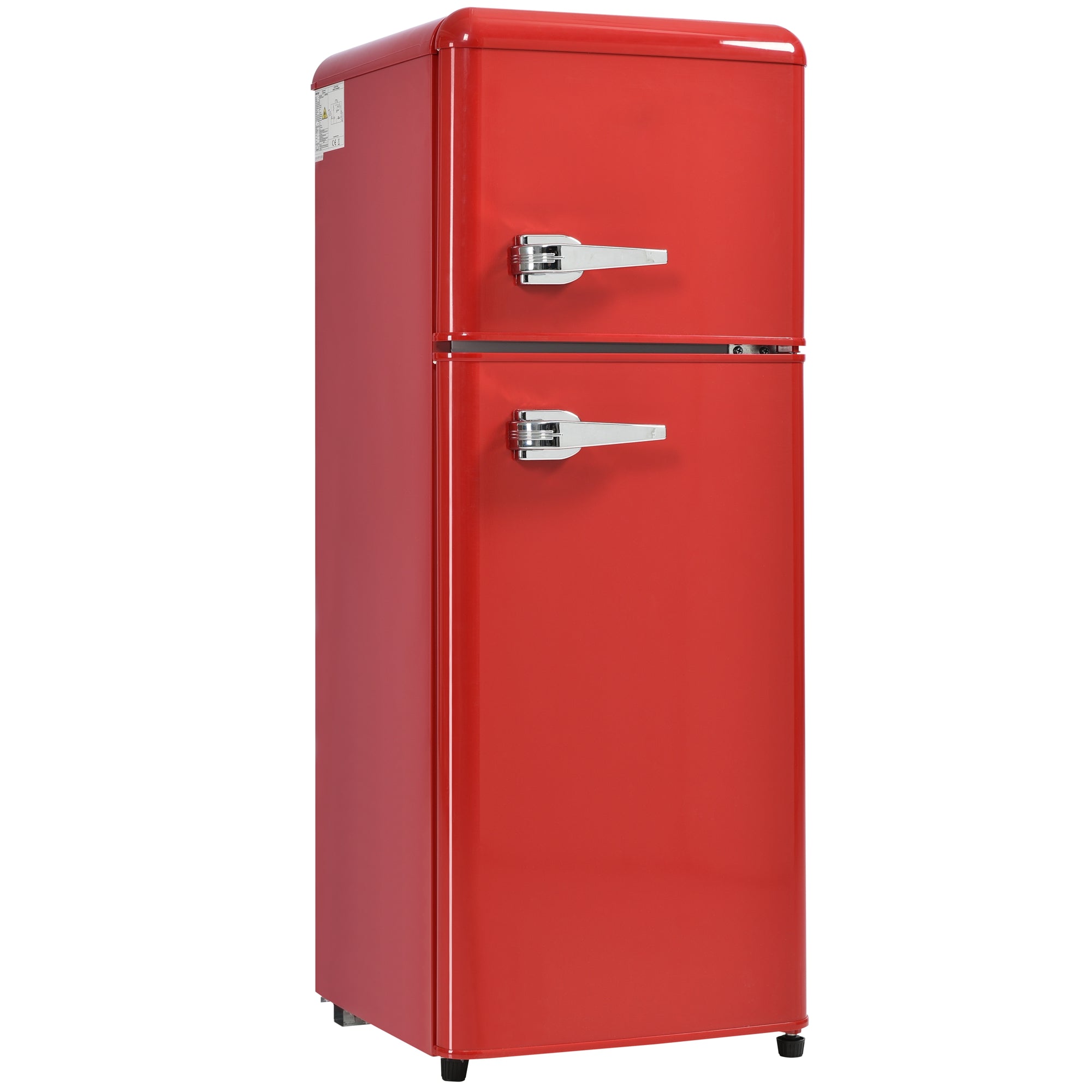 Logidon Retro-koelkast rood, twee deuren, totaal volume van 92 liter, LED-licht