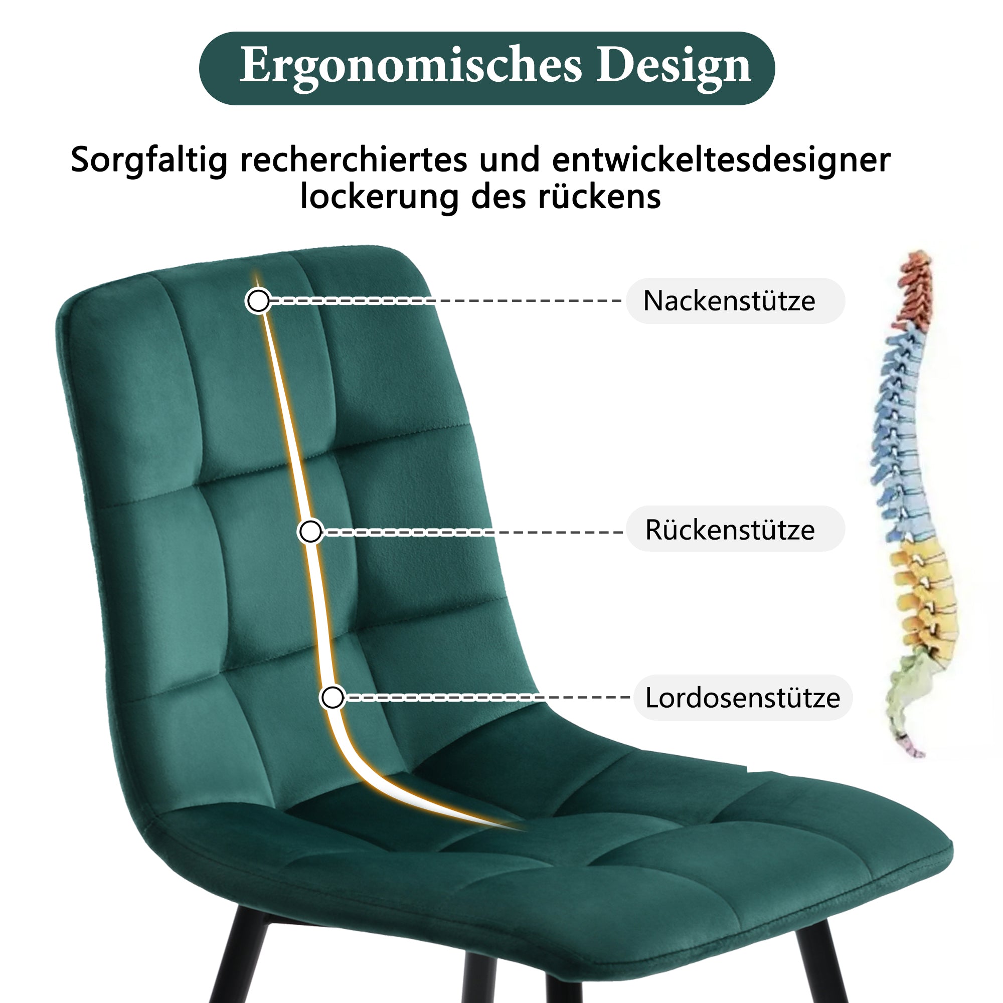 Logidon 117 cm eettafelset donkergroene fluwelen stoelen met gouden poten