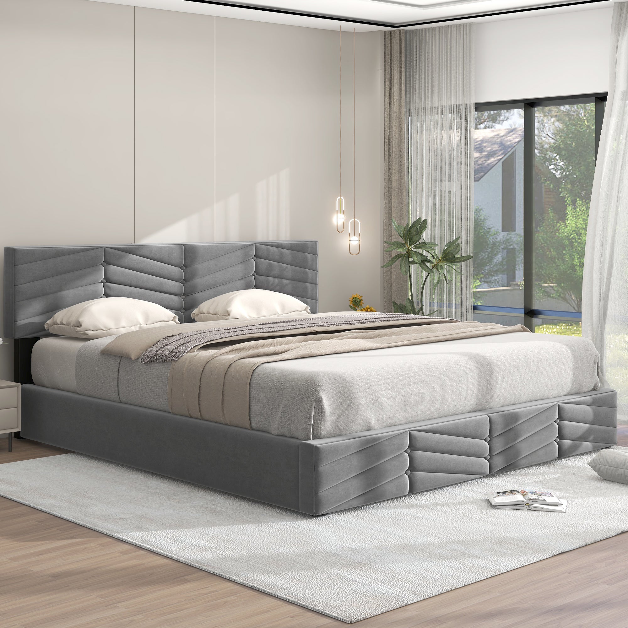 Logidon gestoffeerd bed 180x200 grijs fluweel, in hoogte verstelbaar hoofdbord