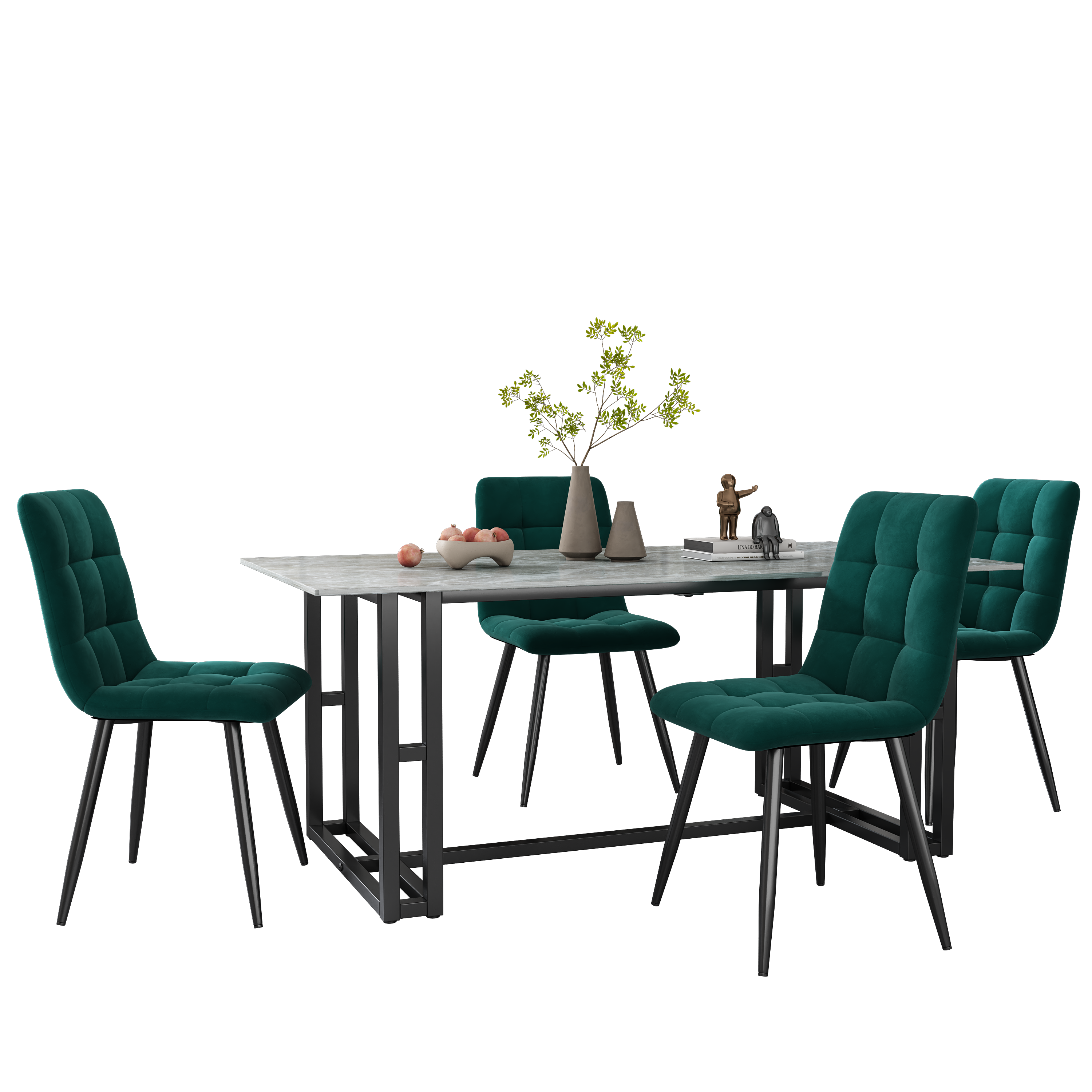 Logidon dining chair set of 4 dark green velvet cover chairs backrest