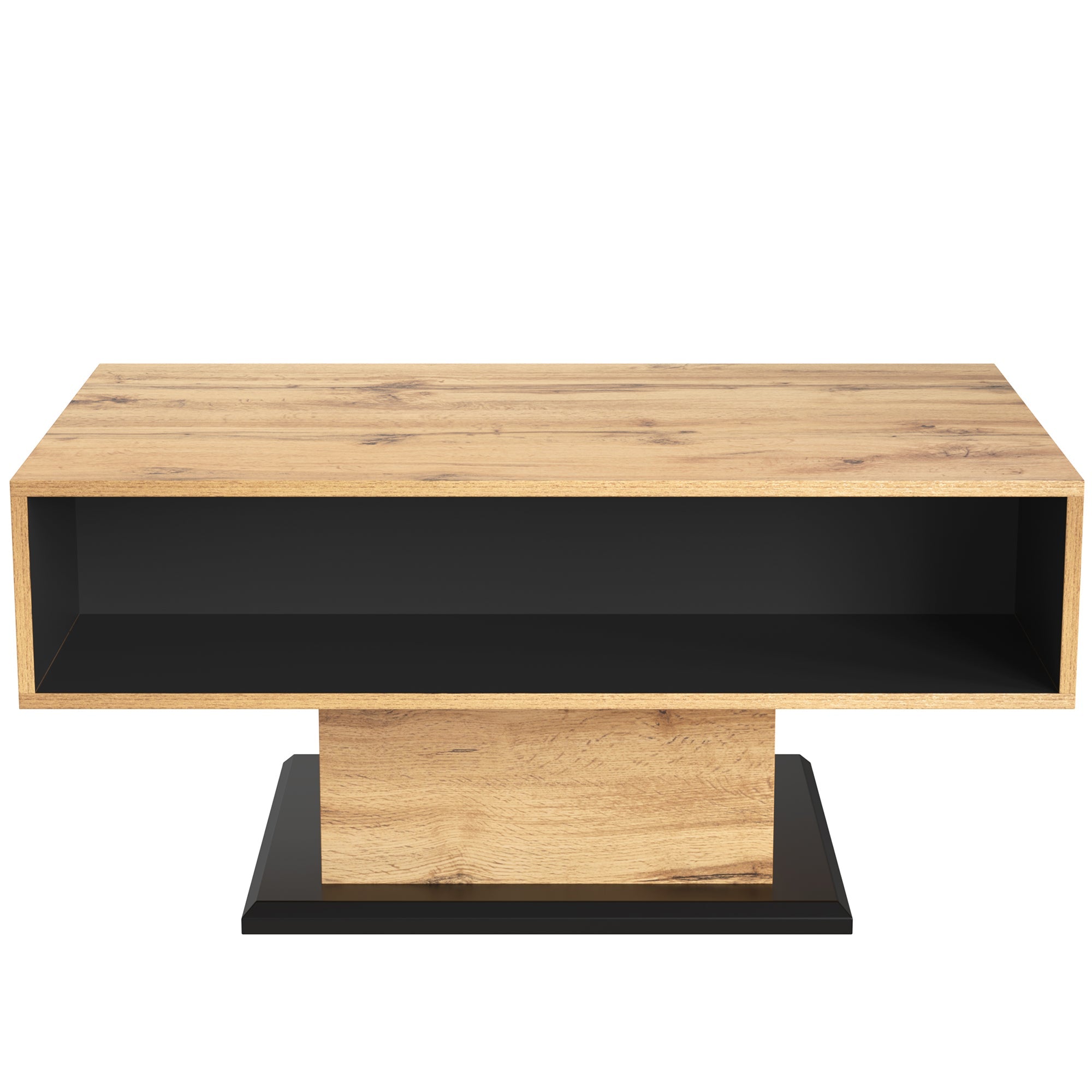Logidon Houtnerf salontafel vierkant bruin-zwart met greeploze lade