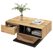 Logidon Houtnerf salontafel vierkant bruin-zwart met greeploze lade
