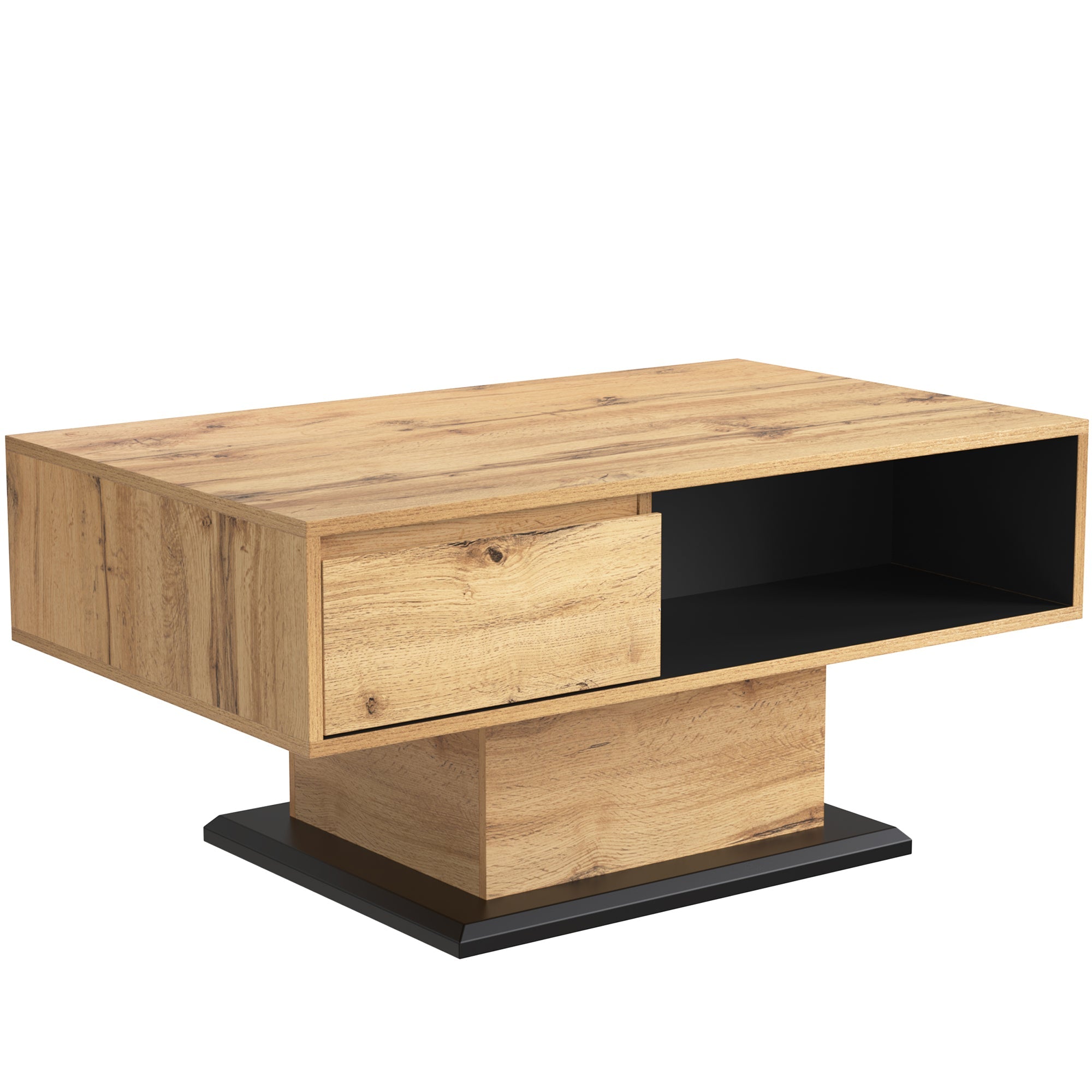 Logidon Houtnerf salontafel vierkant bruin-zwart met greeploze lade