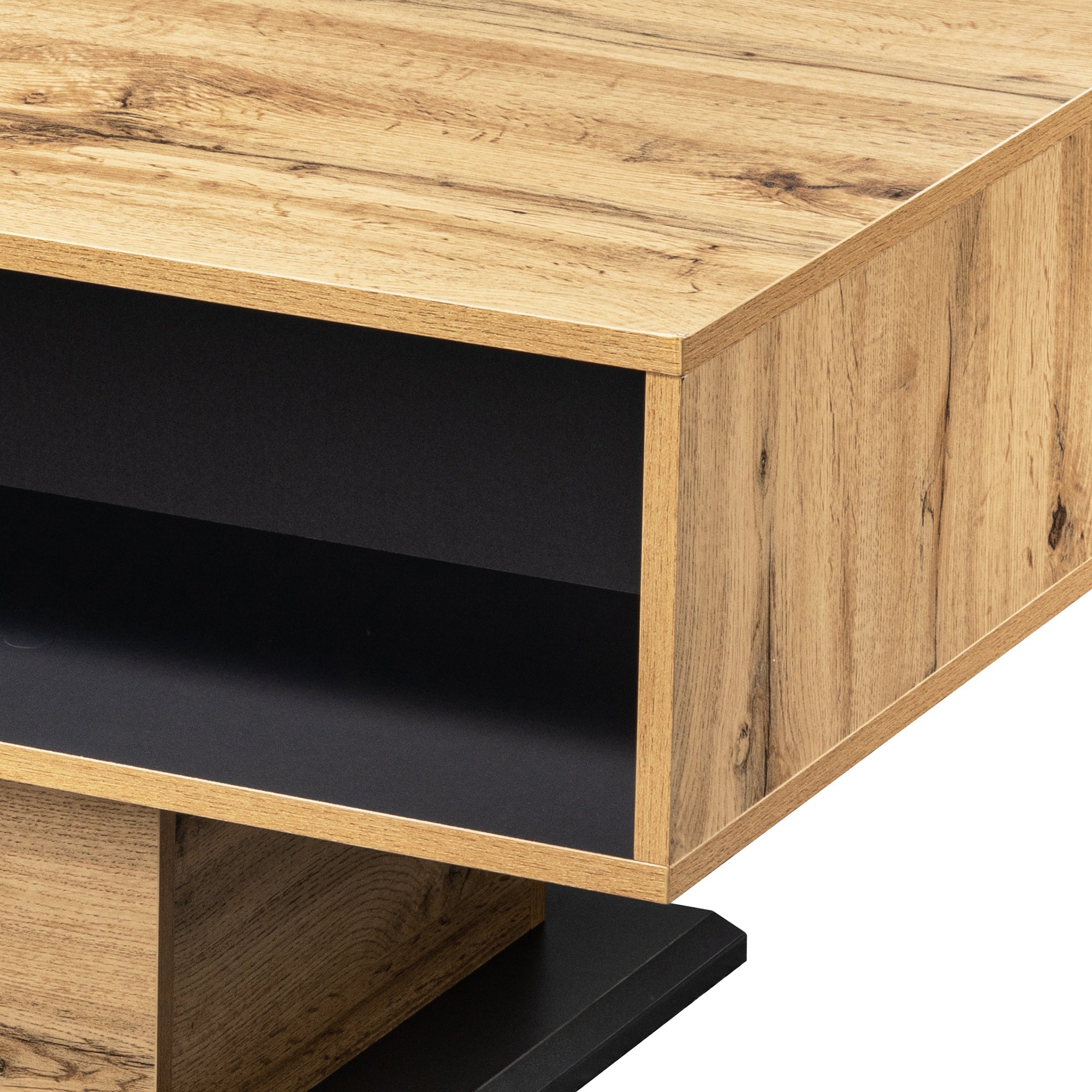 Logidon Houtnerf salontafel vierkant bruin-zwart met greeploze lade
