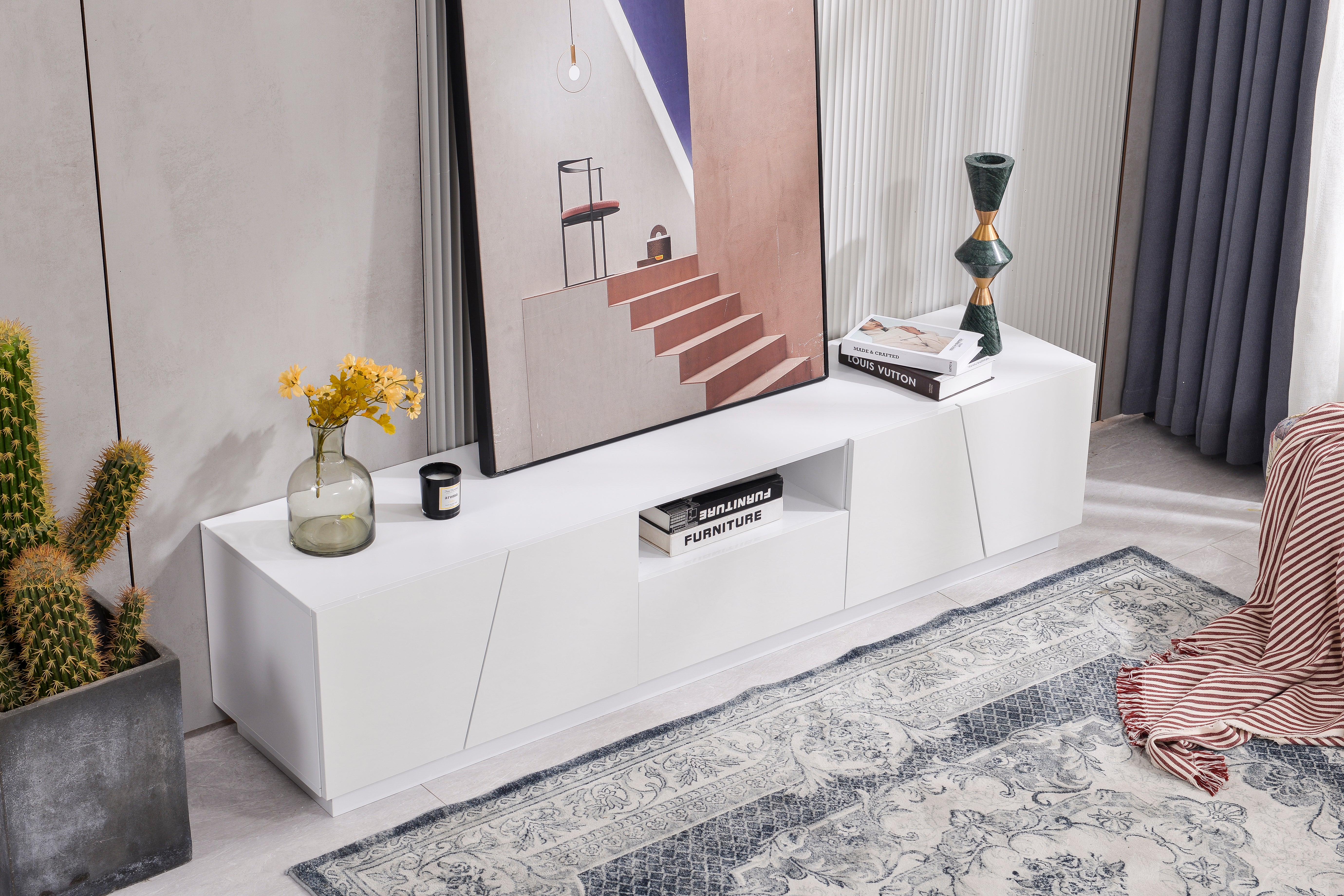 Logidon Modern tv-meubel 170 cm patchwork-design wit glanzende fronten