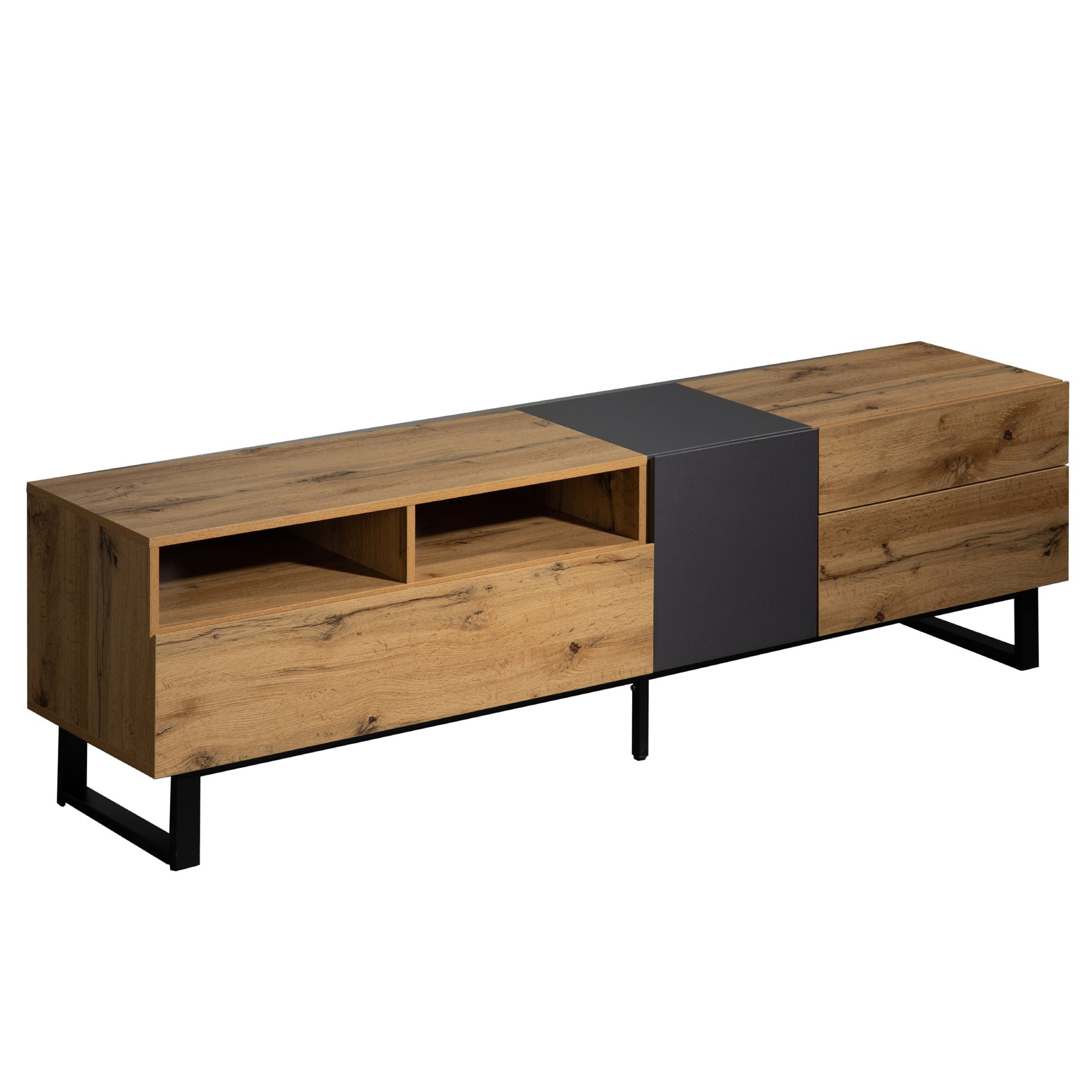 Logidon Modern Color Blocking TV Cabinet 180 cm MDF Wood Look Black