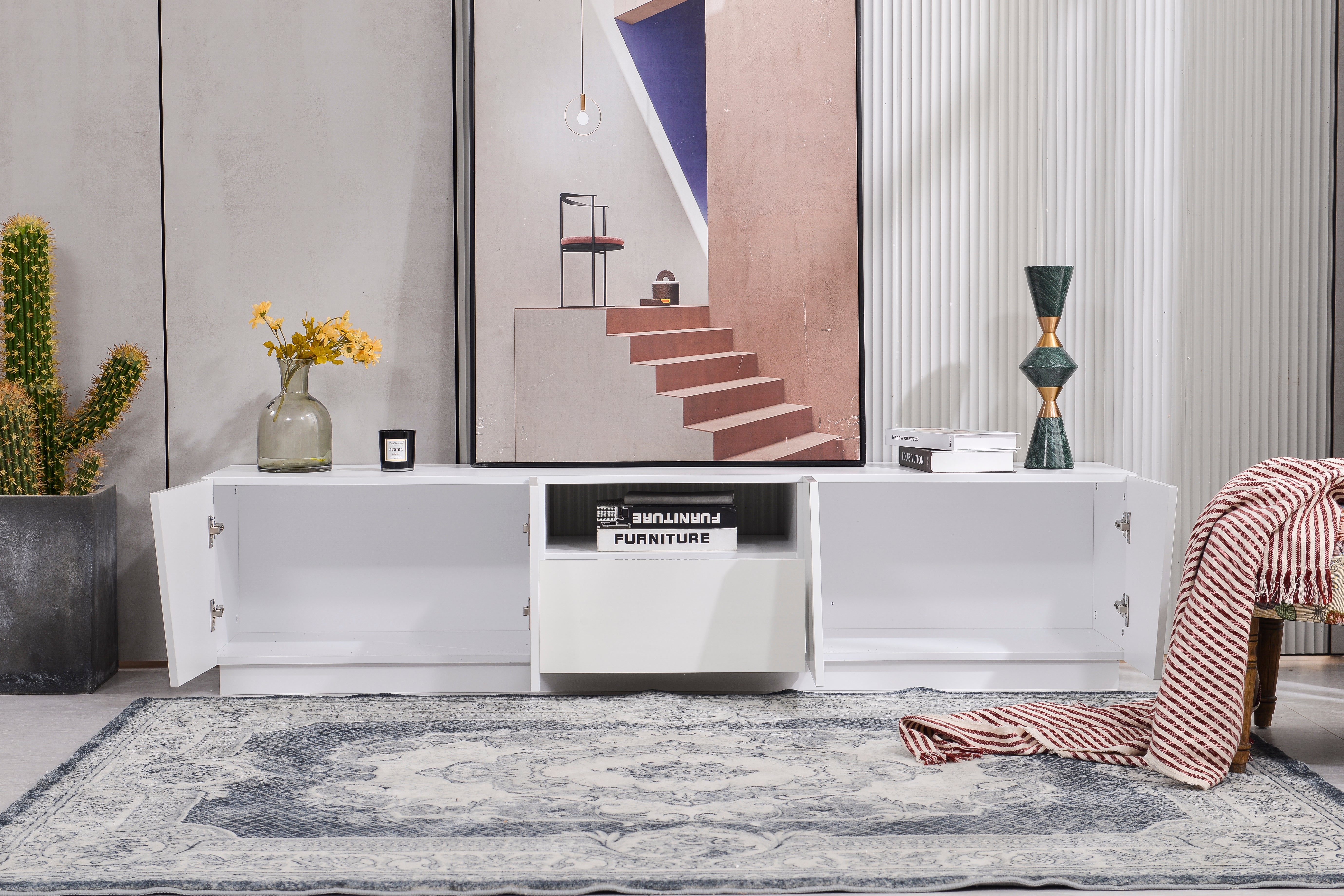 Logidon Modern tv-meubel 170 cm patchwork-design wit glanzende fronten