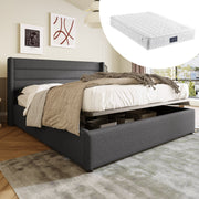 Logidon Opbergbed Hydraulisch 140x200 Grijs Inclusief matras