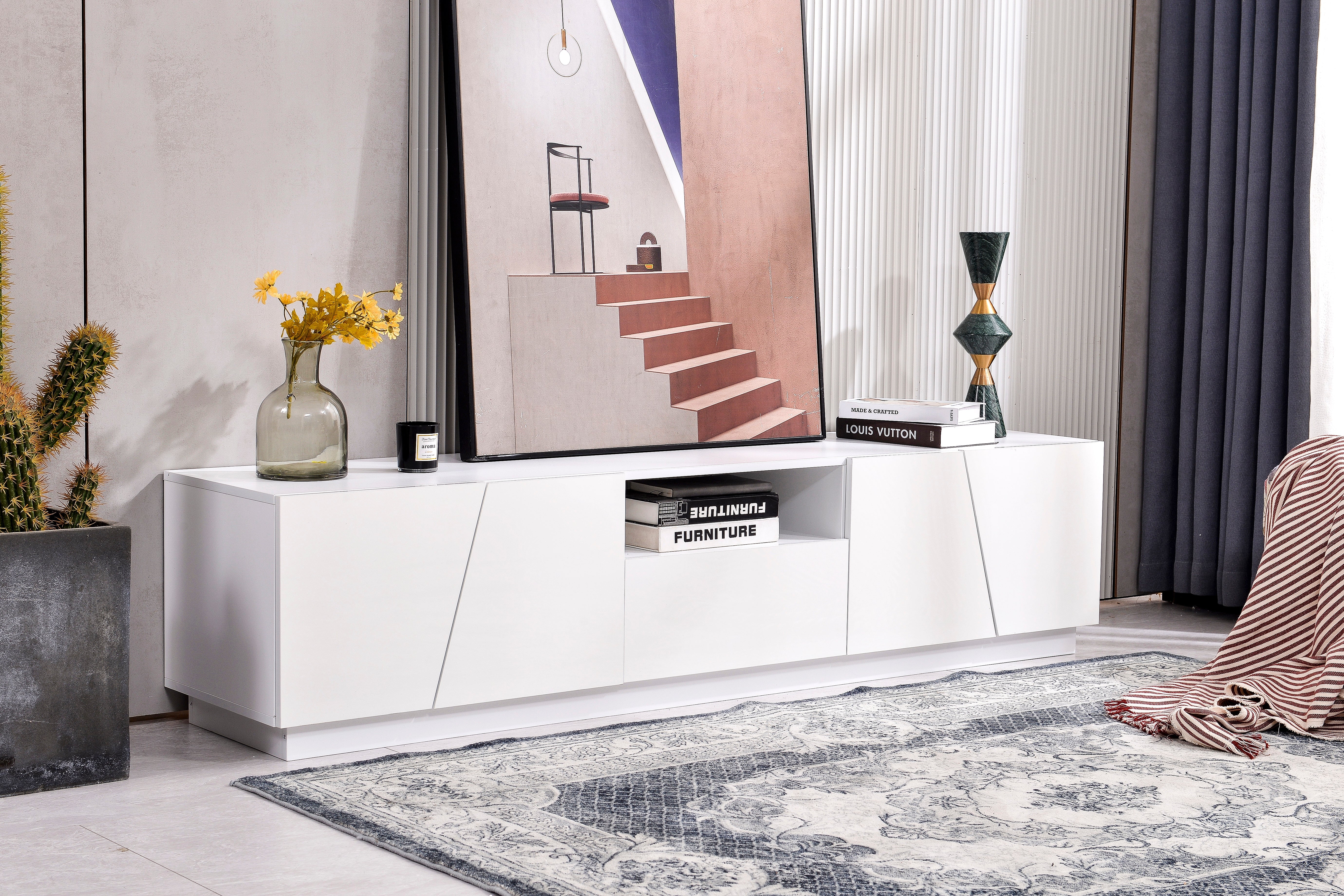 Logidon Modern tv-meubel 170 cm patchwork-design wit glanzende fronten