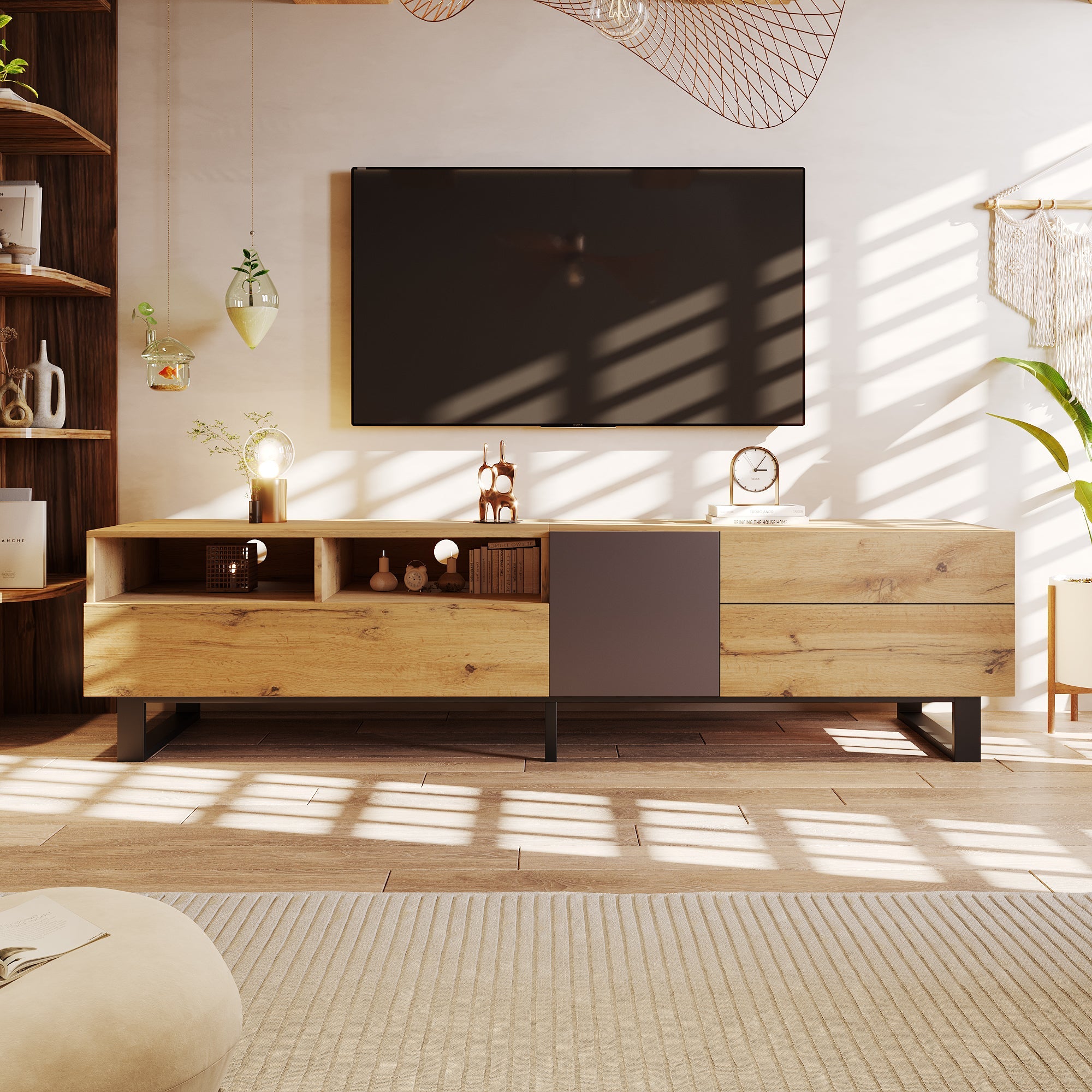 Logidon Modern Color Blocking TV Cabinet 180 cm MDF Wood Look Black