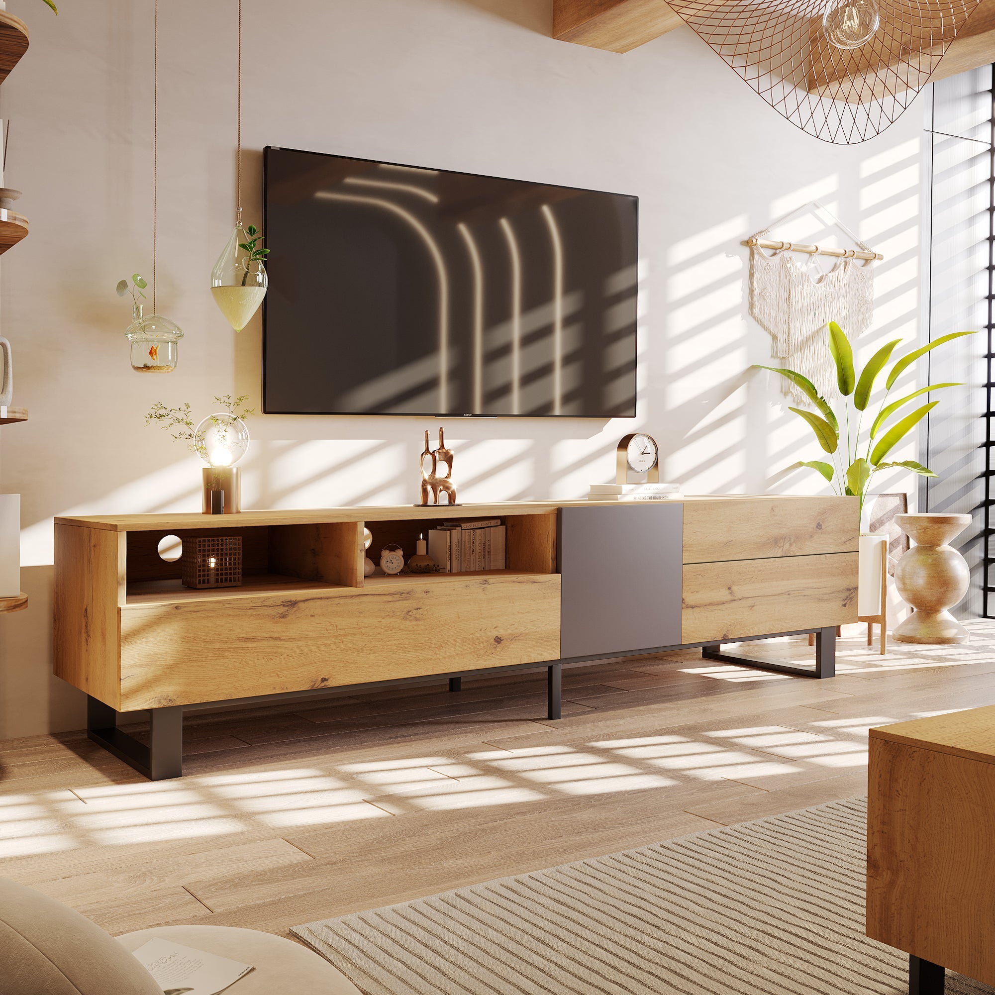 Logidon Modern Color Blocking TV Cabinet 180 cm MDF Wood Look Black