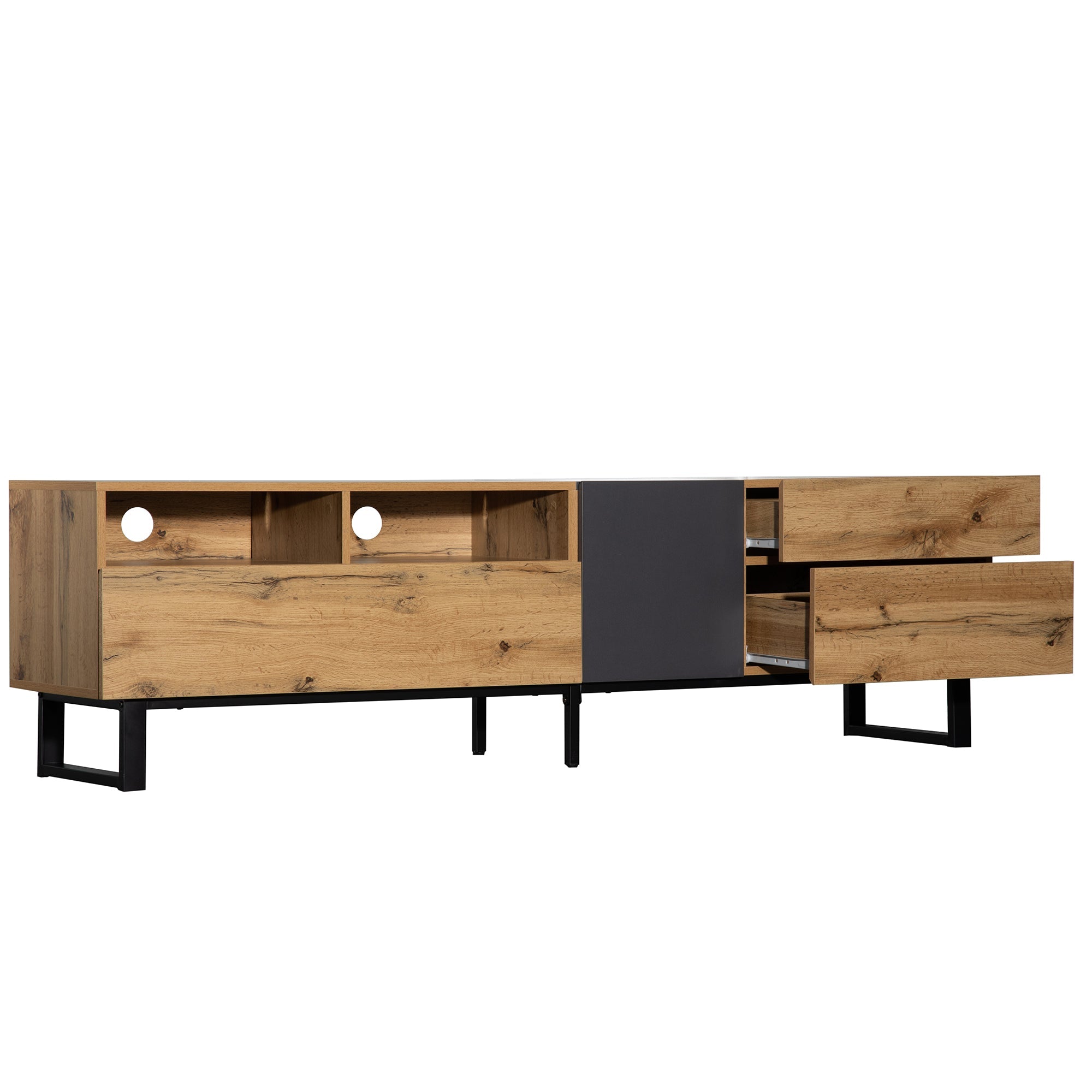 Logidon Modern Color Blocking TV Cabinet 180 cm MDF Wood Look Black