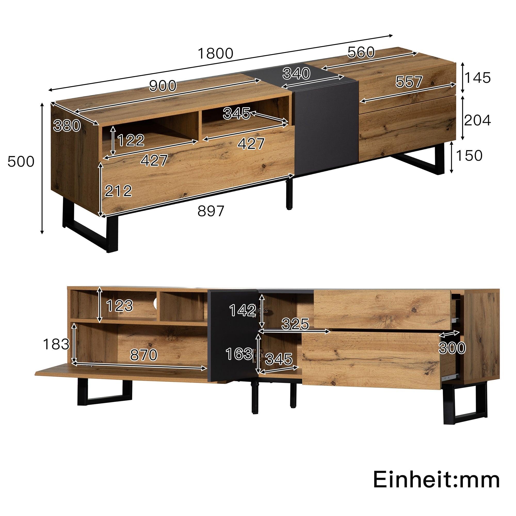 Logidon Modern Color Blocking TV Cabinet 180 cm MDF Wood Look Black