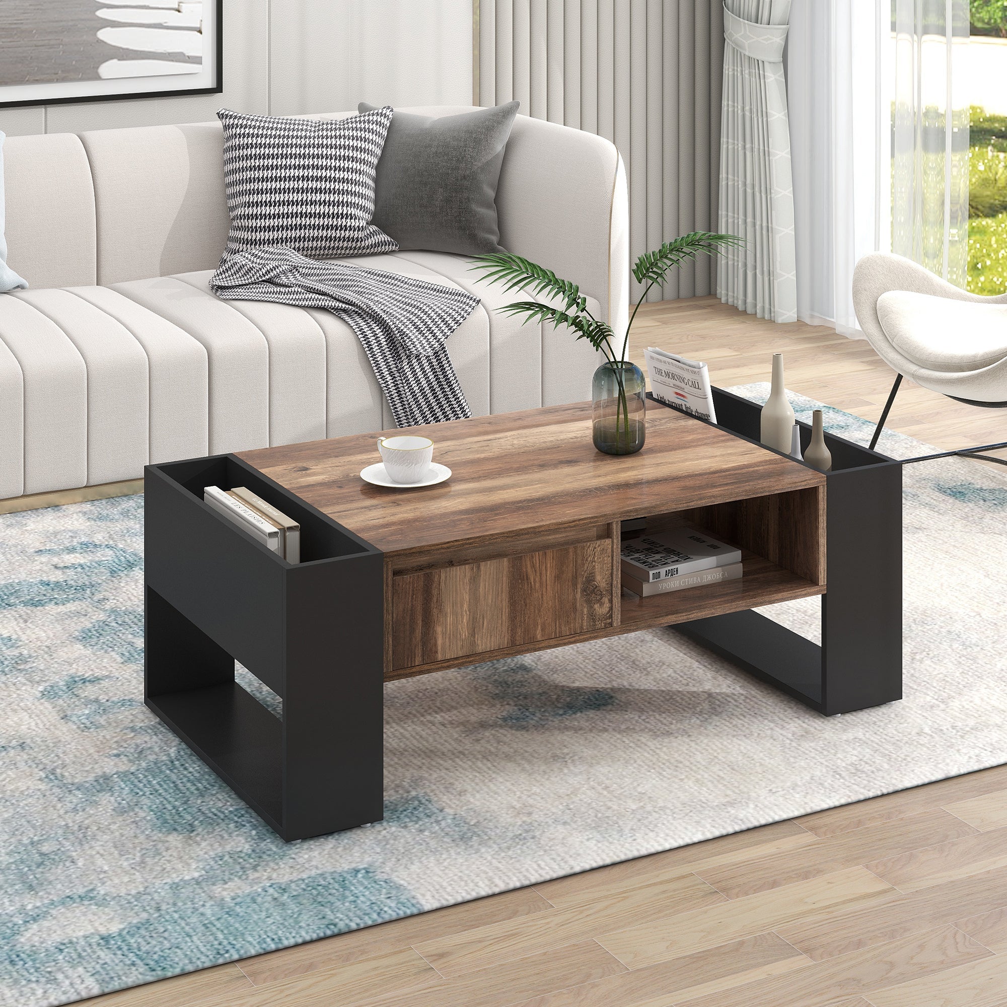 Logidon Coffee Table Anthracite Handleless Drawer and Double Storage Space