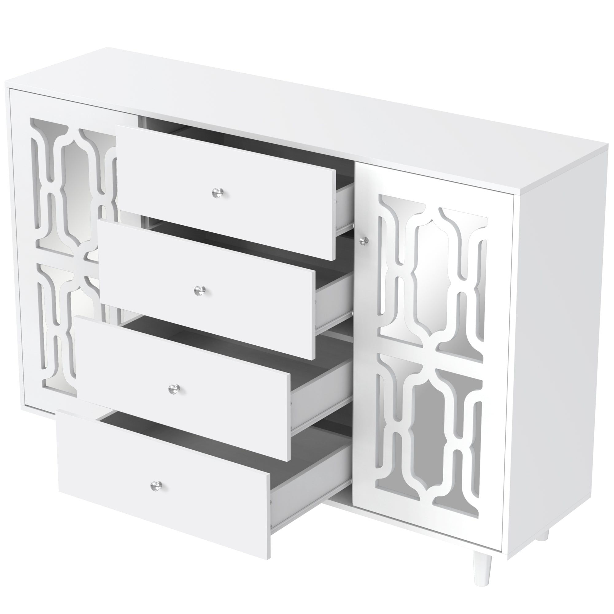 Logidon Wit Spiegeldressoir met Kristallen Handgrepen 147,5x40x102 cm