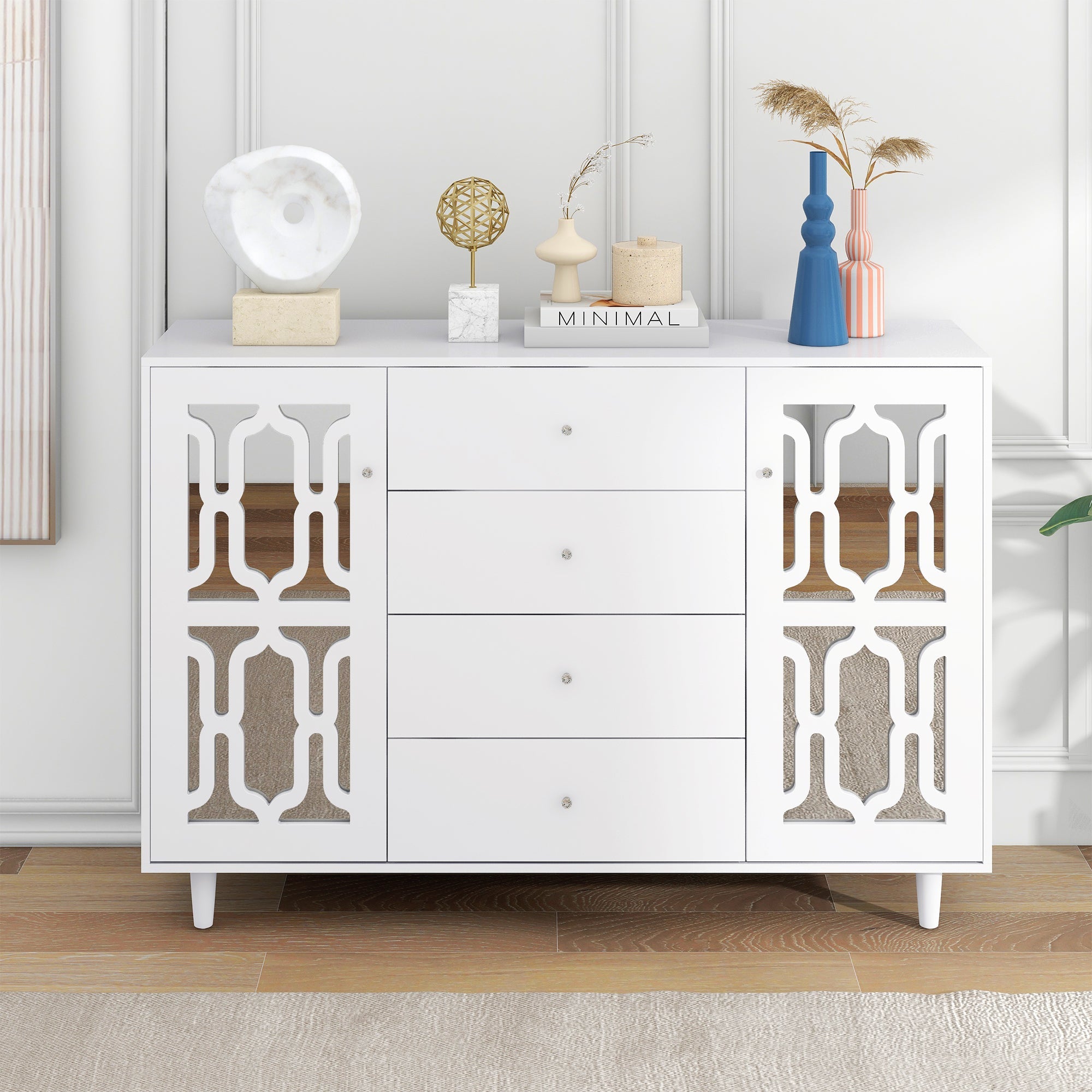 Logidon Wit Spiegeldressoir met Kristallen Handgrepen 147,5x40x102 cm
