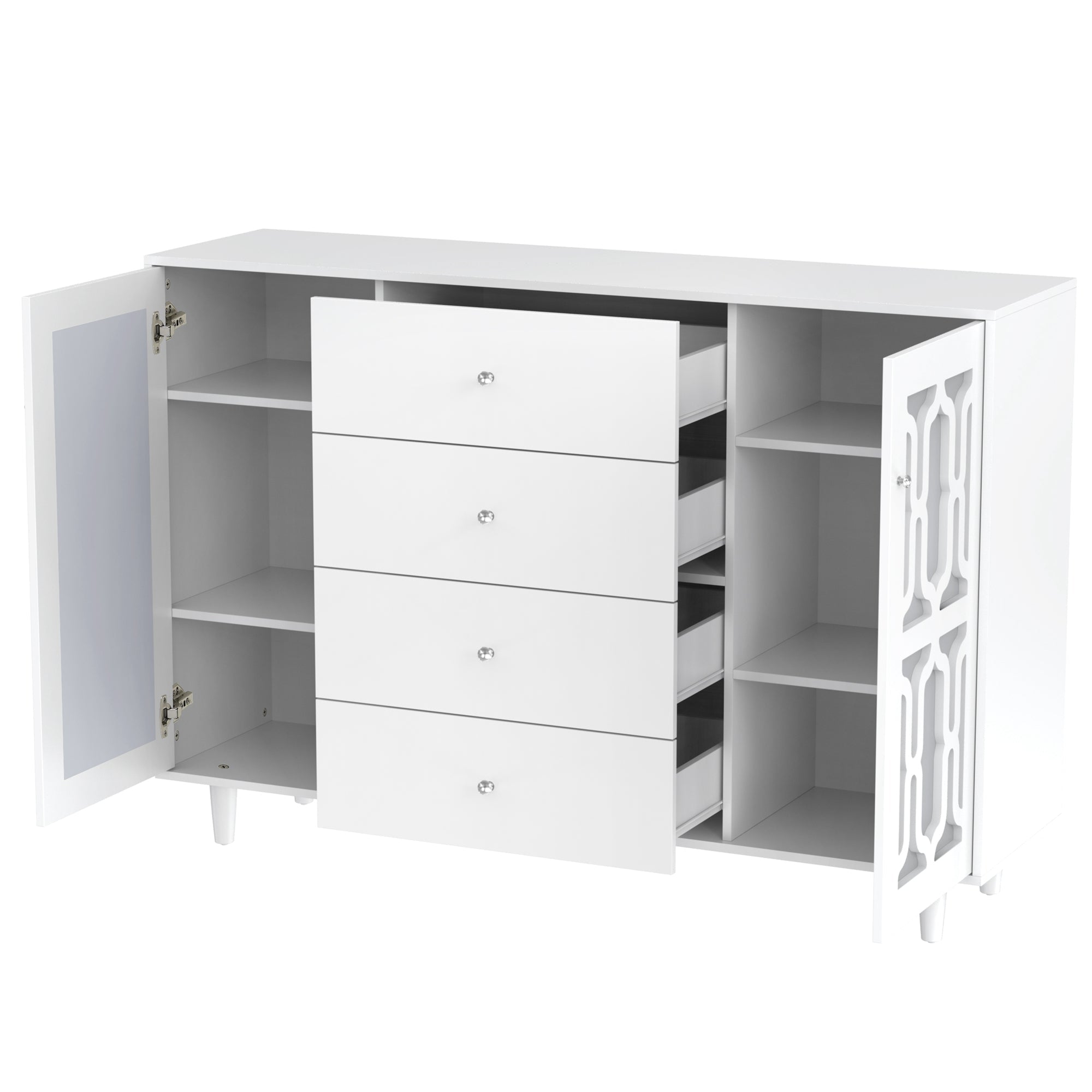 Logidon Wit Spiegeldressoir met Kristallen Handgrepen 147,5x40x102 cm