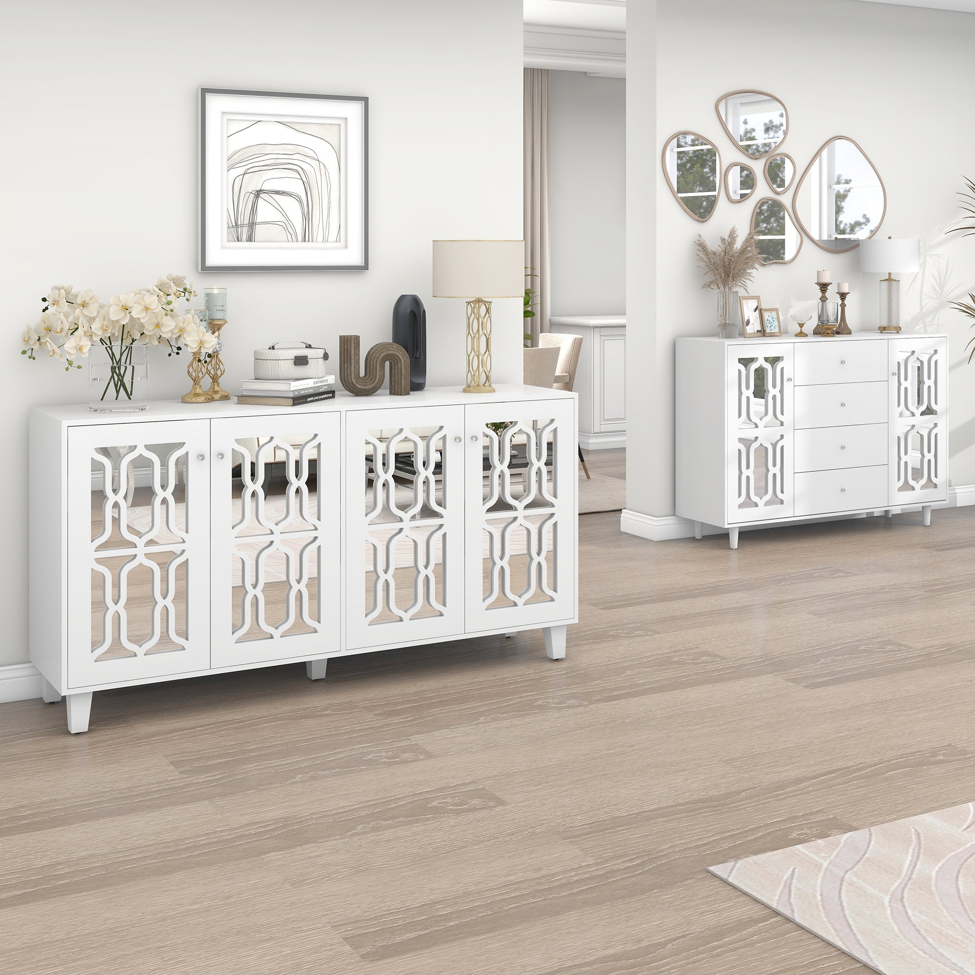 Logidon Wit Spiegeldressoir met Kristallen Handgrepen 147,5x40x102 cm