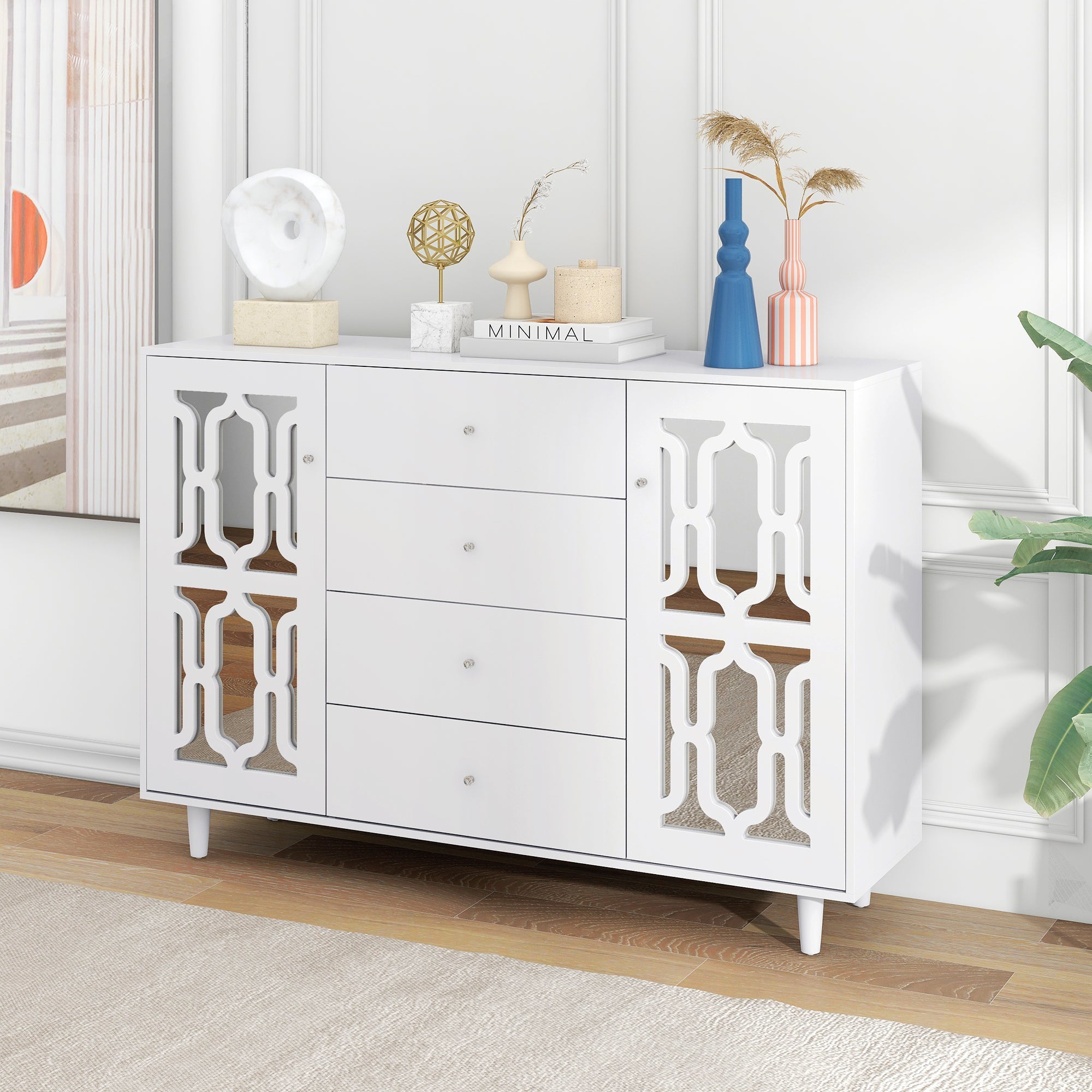 Logidon Wit Spiegeldressoir met Kristallen Handgrepen 147,5x40x102 cm