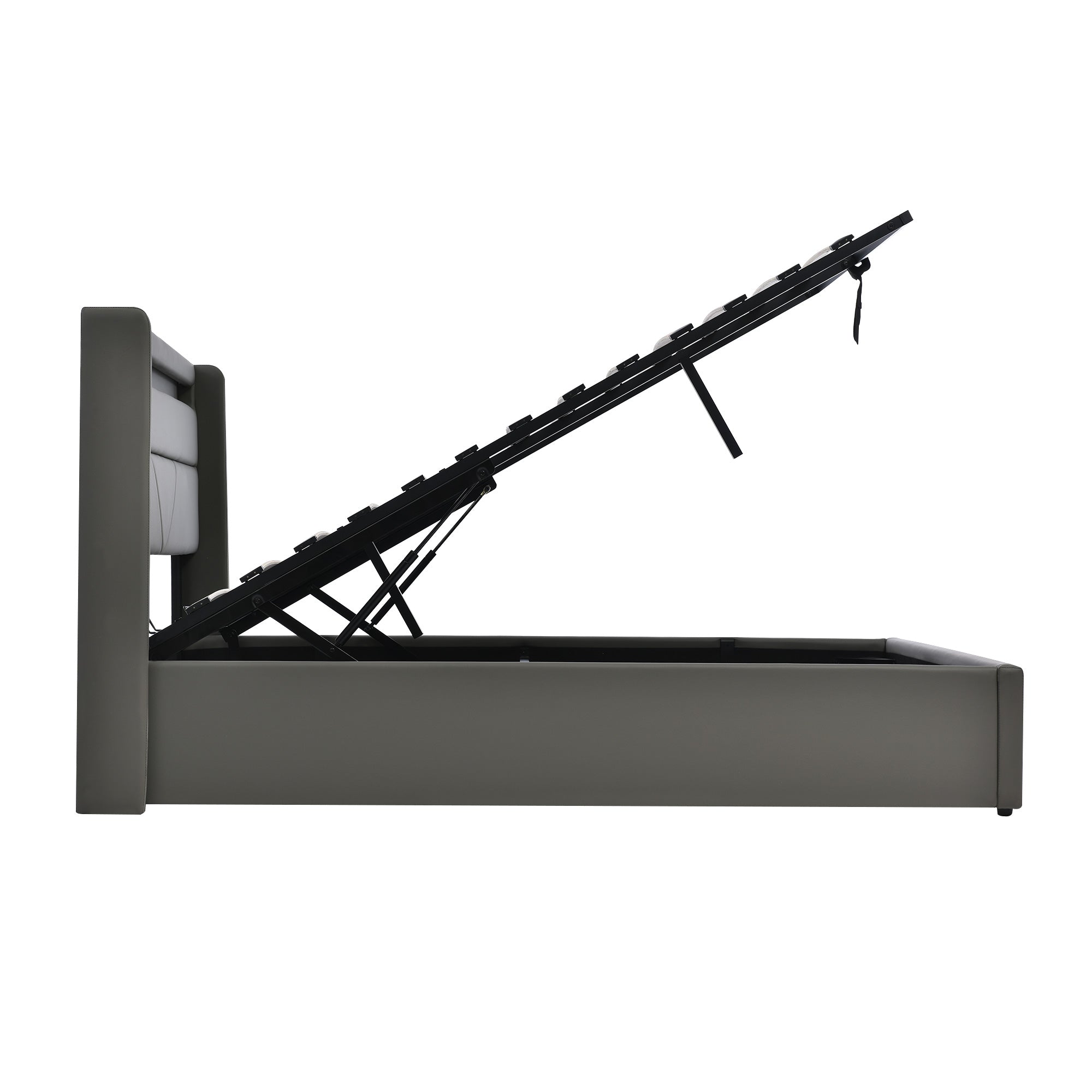 Logidon hydraulisch opbergbed 140x200 grijze LED-verlichting