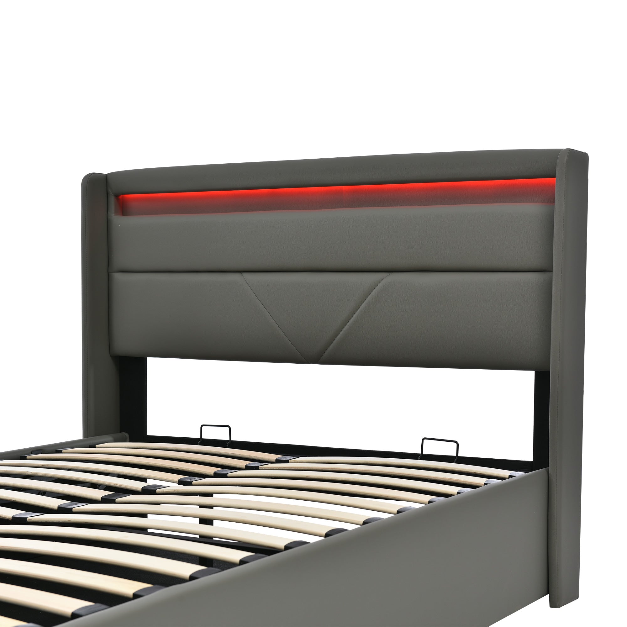Logidon Hydraulic Storage Bed 140x200 Gray With LED Lighting