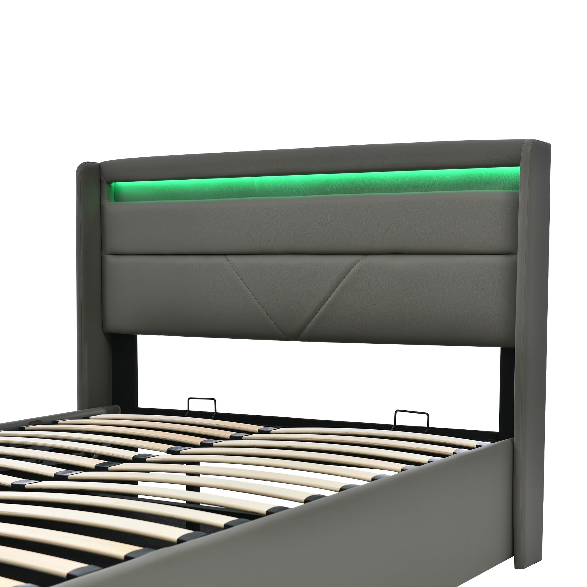 Logidon hydraulisch opbergbed 160x200 grijze LED-verlichting
