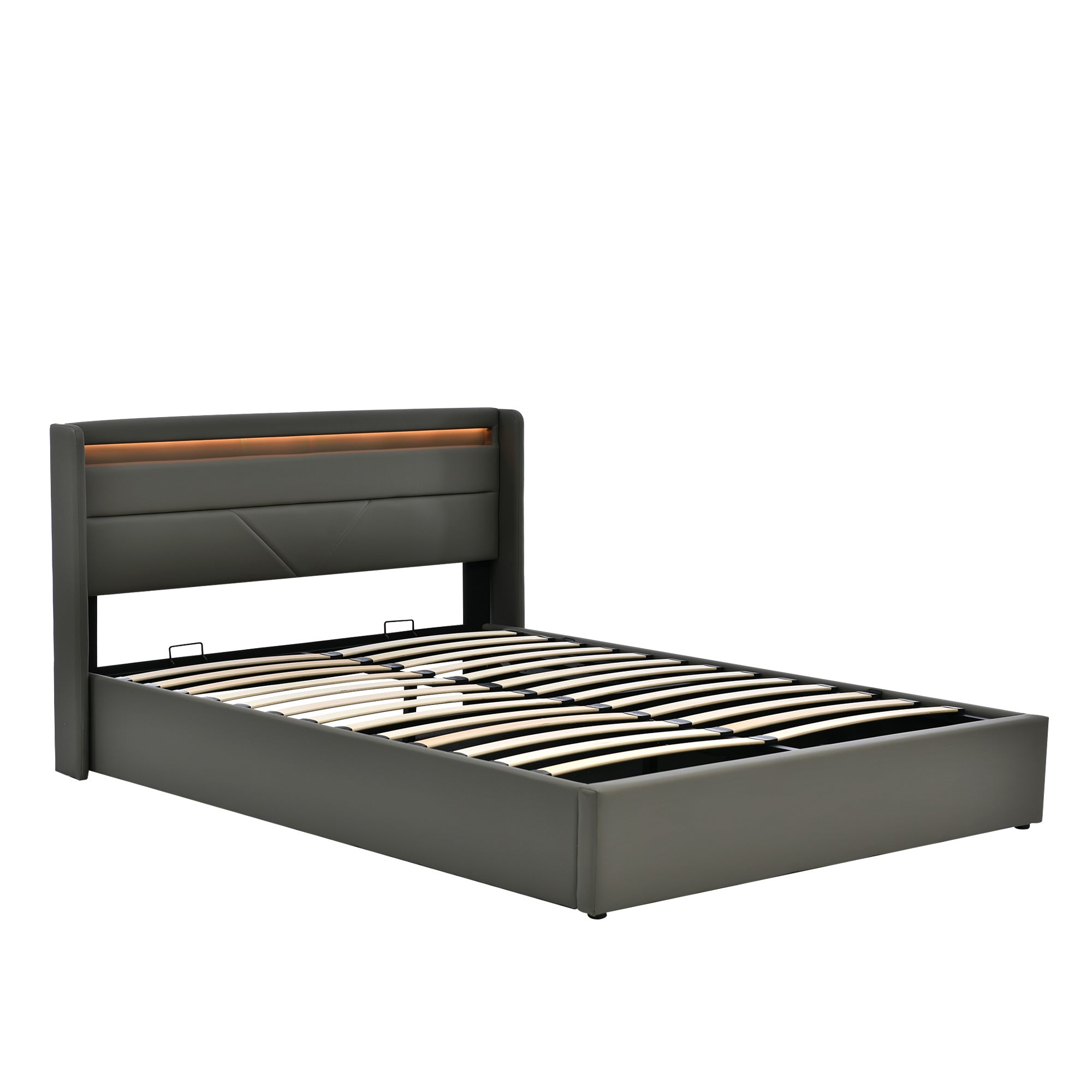 Logidon hydraulisch opbergbed 160x200cm tweepersoonsbed grijs LED