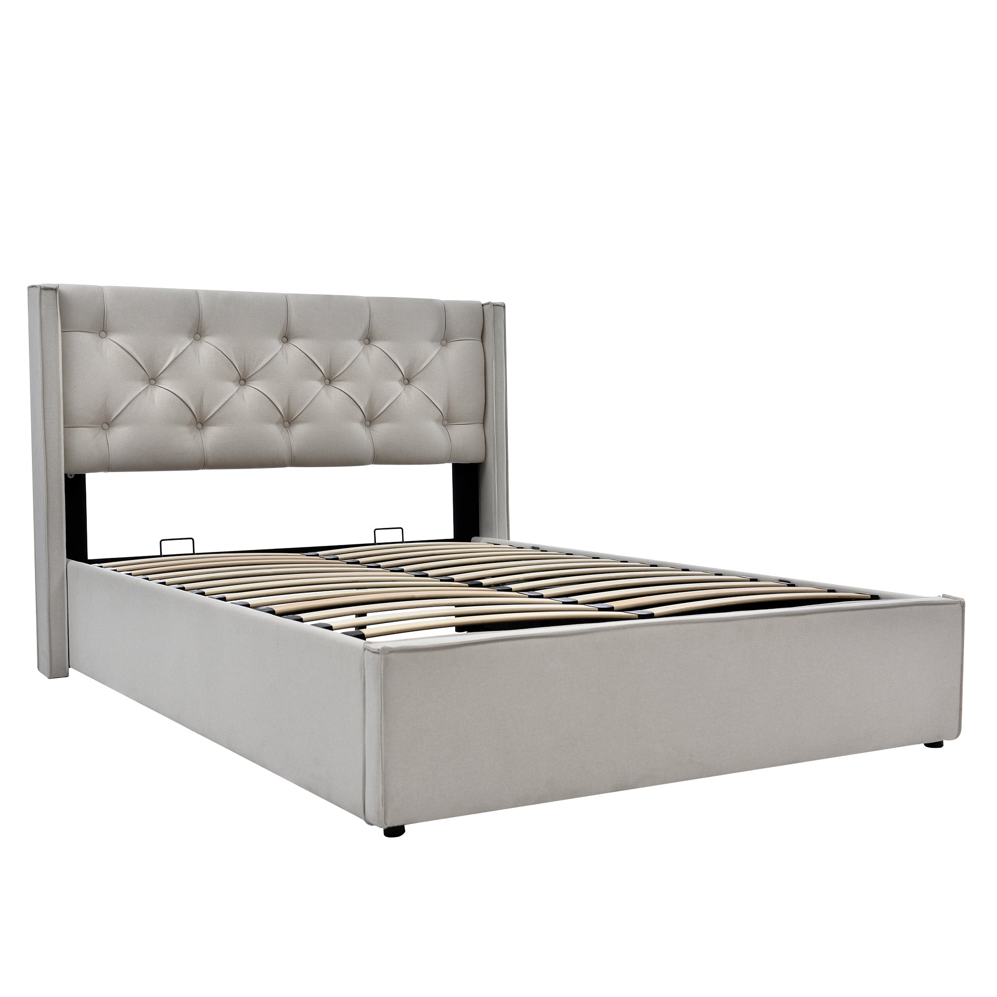 Logidon Hydraulisch gestoffeerd bed 160x200 cm met opbergruimte lichtgrijs