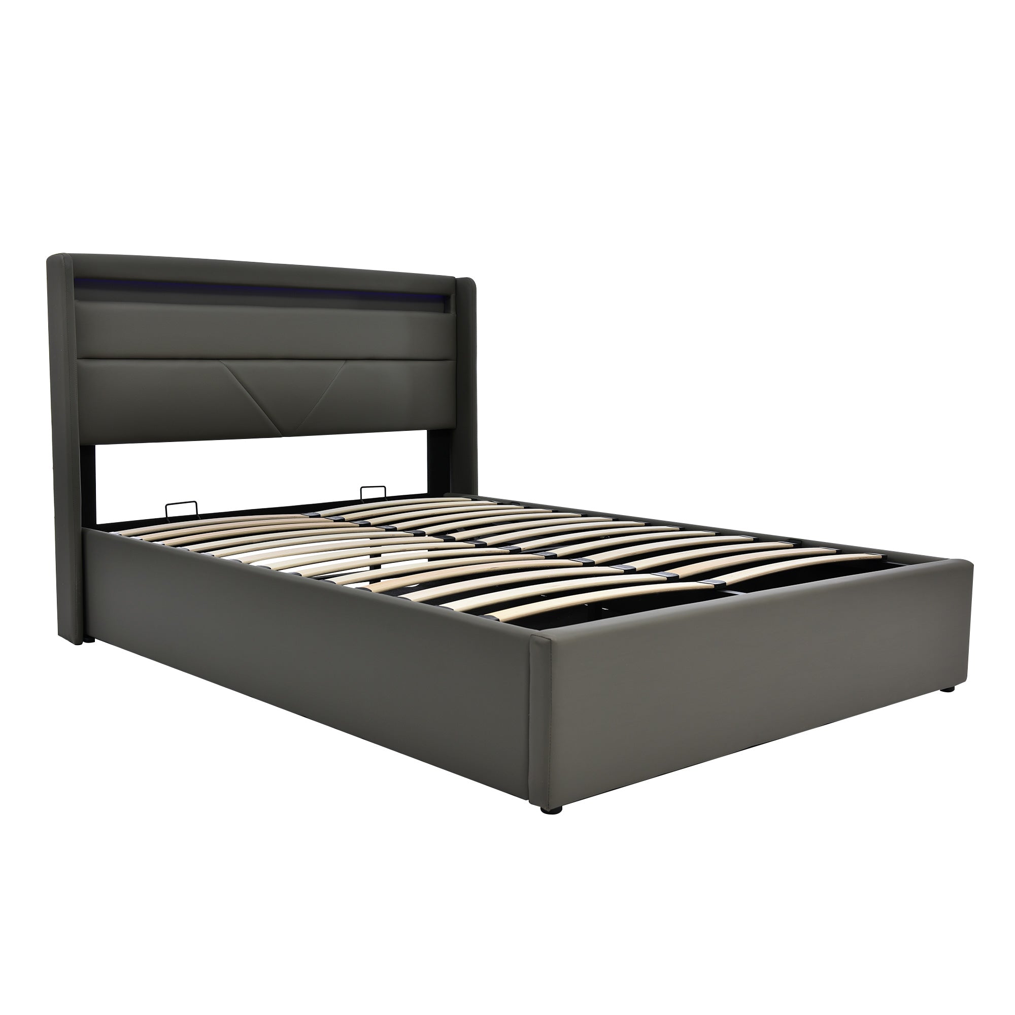 Logidon hydraulisch opbergbed 140x200 grijze LED-verlichting