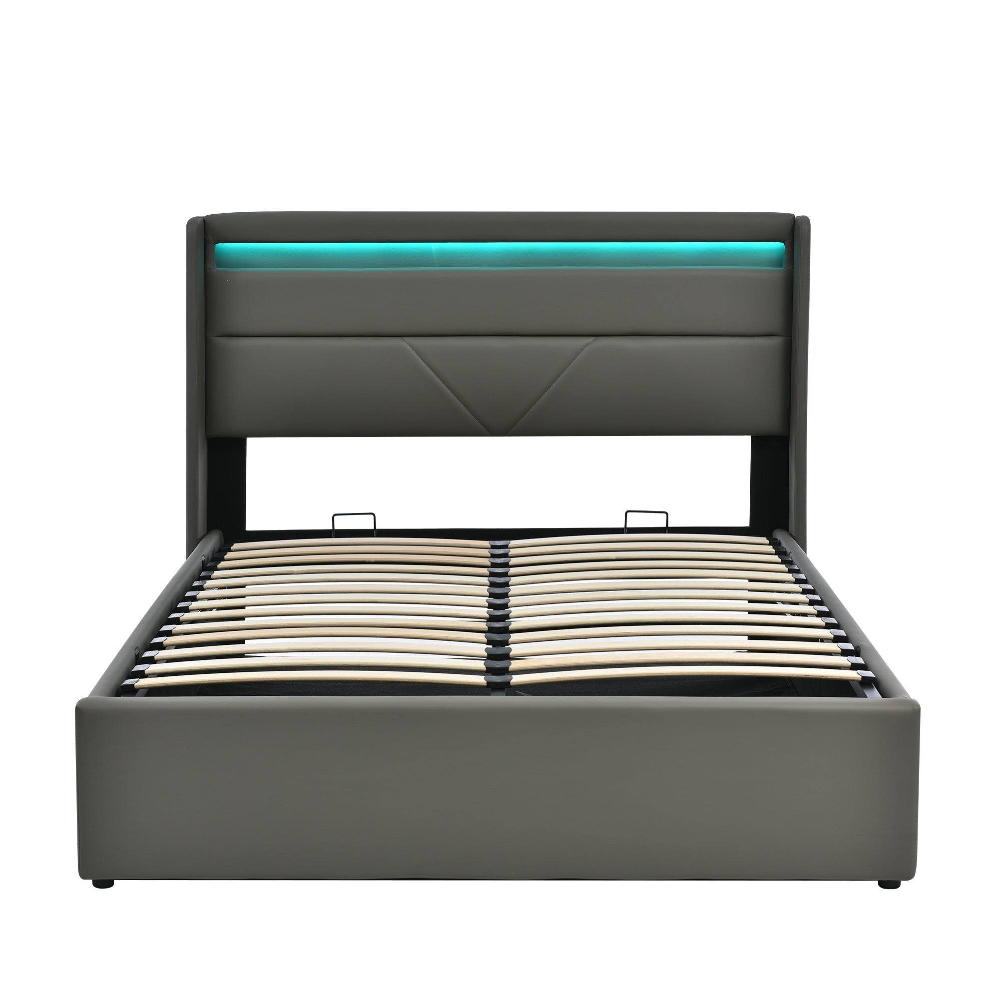 Logidon hydraulisch opbergbed 160x200cm tweepersoonsbed grijs LED