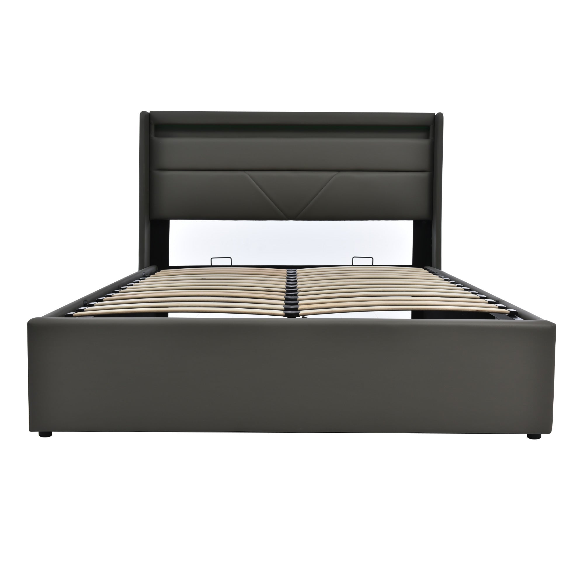Logidon hydraulisch opbergbed 140x200 grijze LED-verlichting