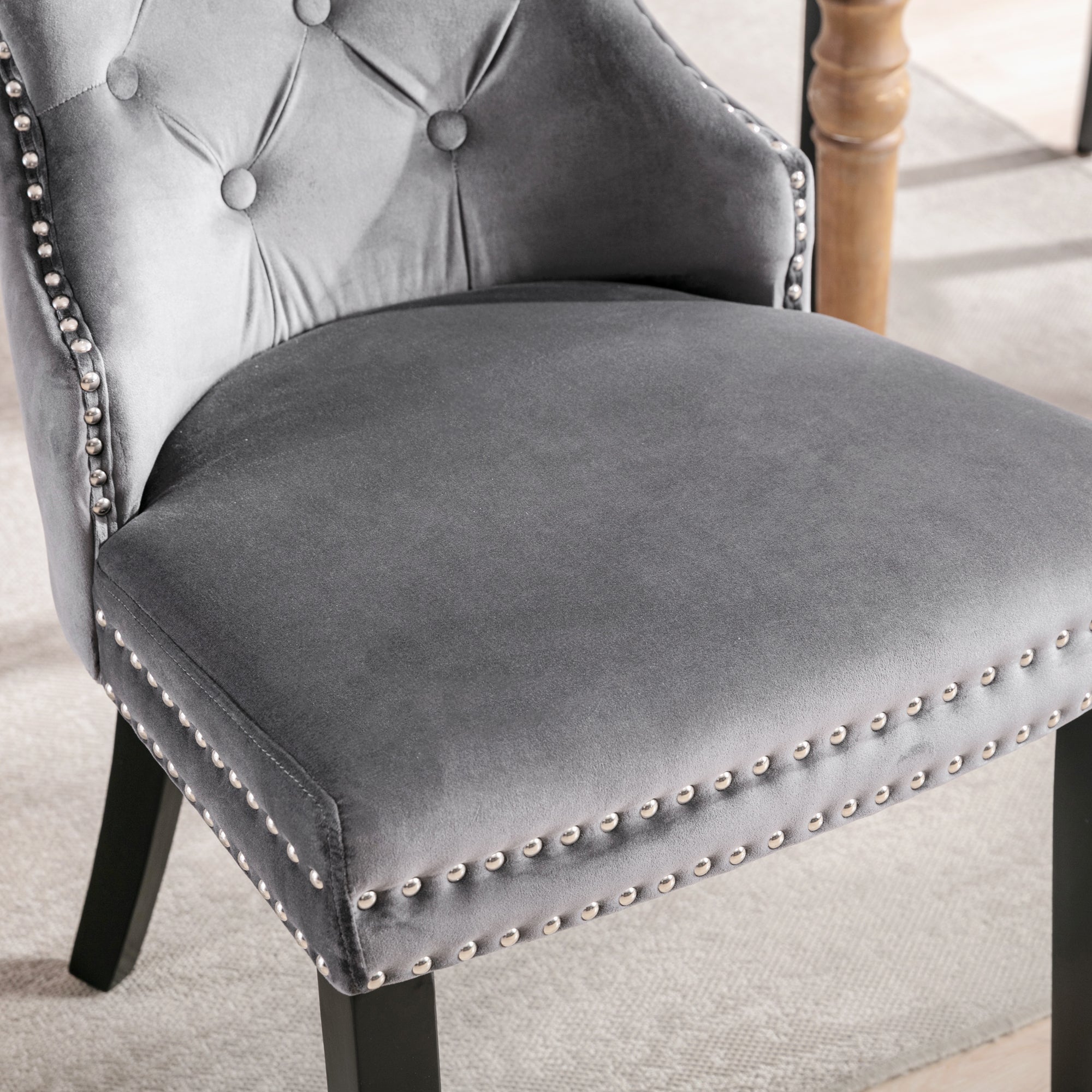 Logidon velvet dining chairs set of 4 button detail oak legs gray