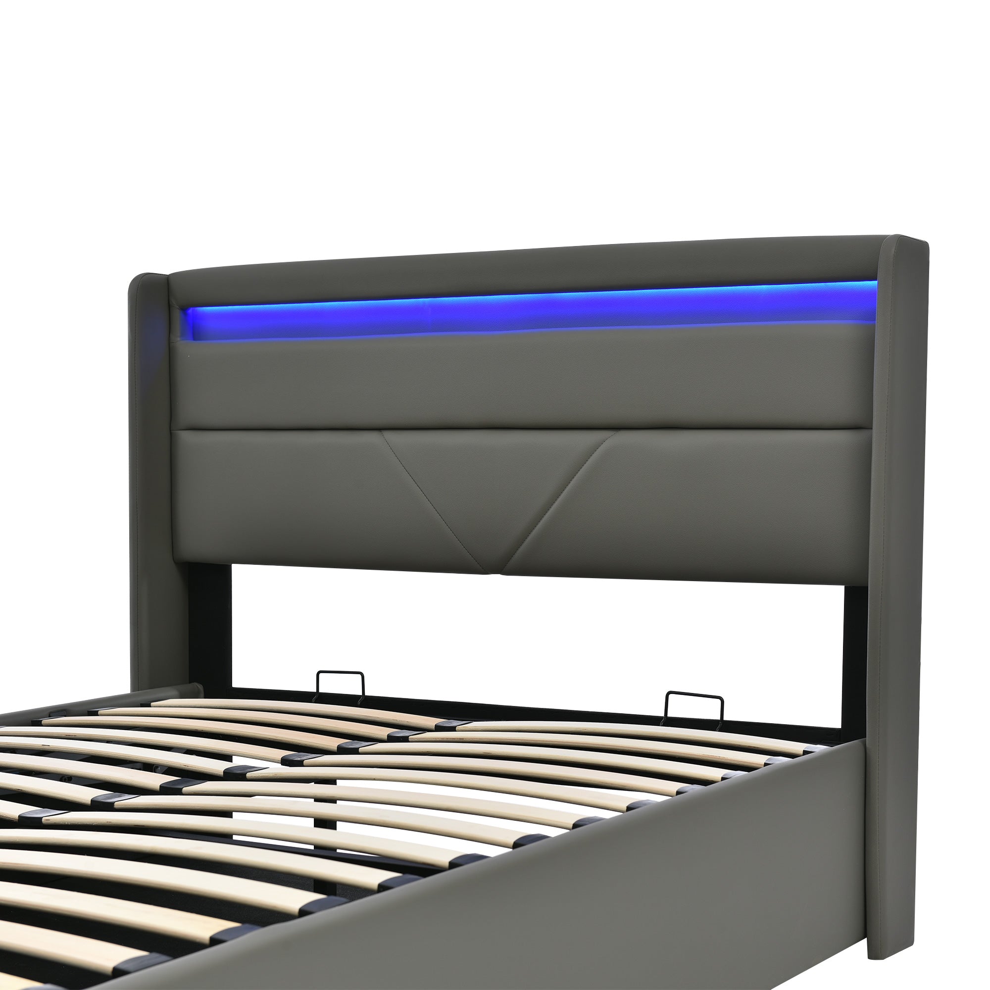 Logidon Hydraulic Storage Bed 140x200 Gray With LED Lighting