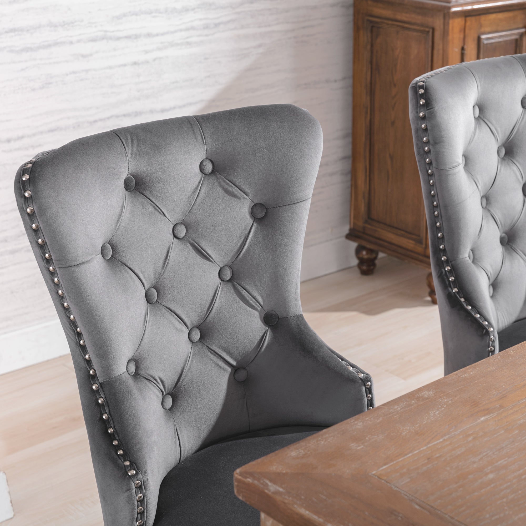 Logidon velvet dining chairs set of 4 button detail oak legs gray