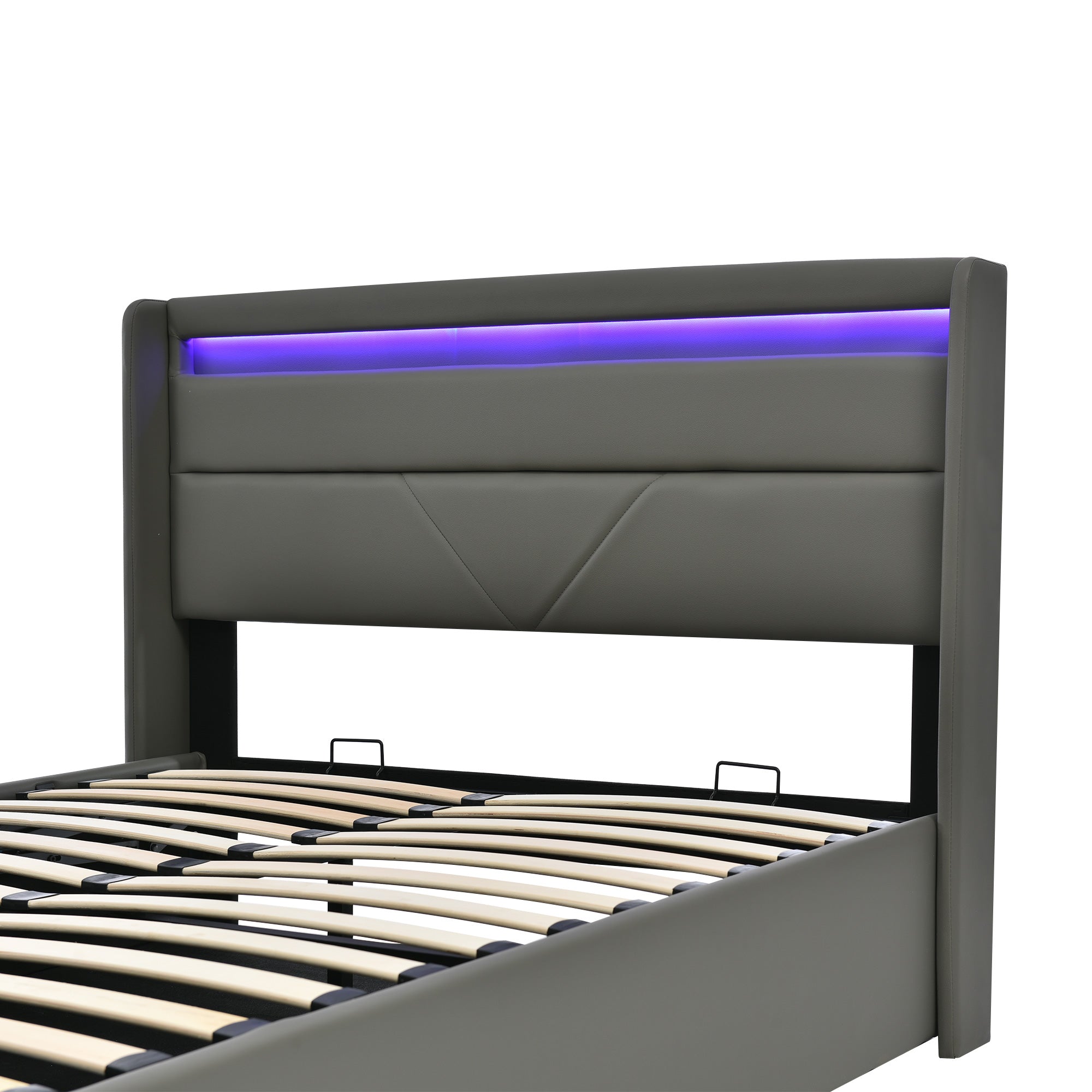 Logidon hydraulisch opbergbed 160x200cm tweepersoonsbed grijs LED